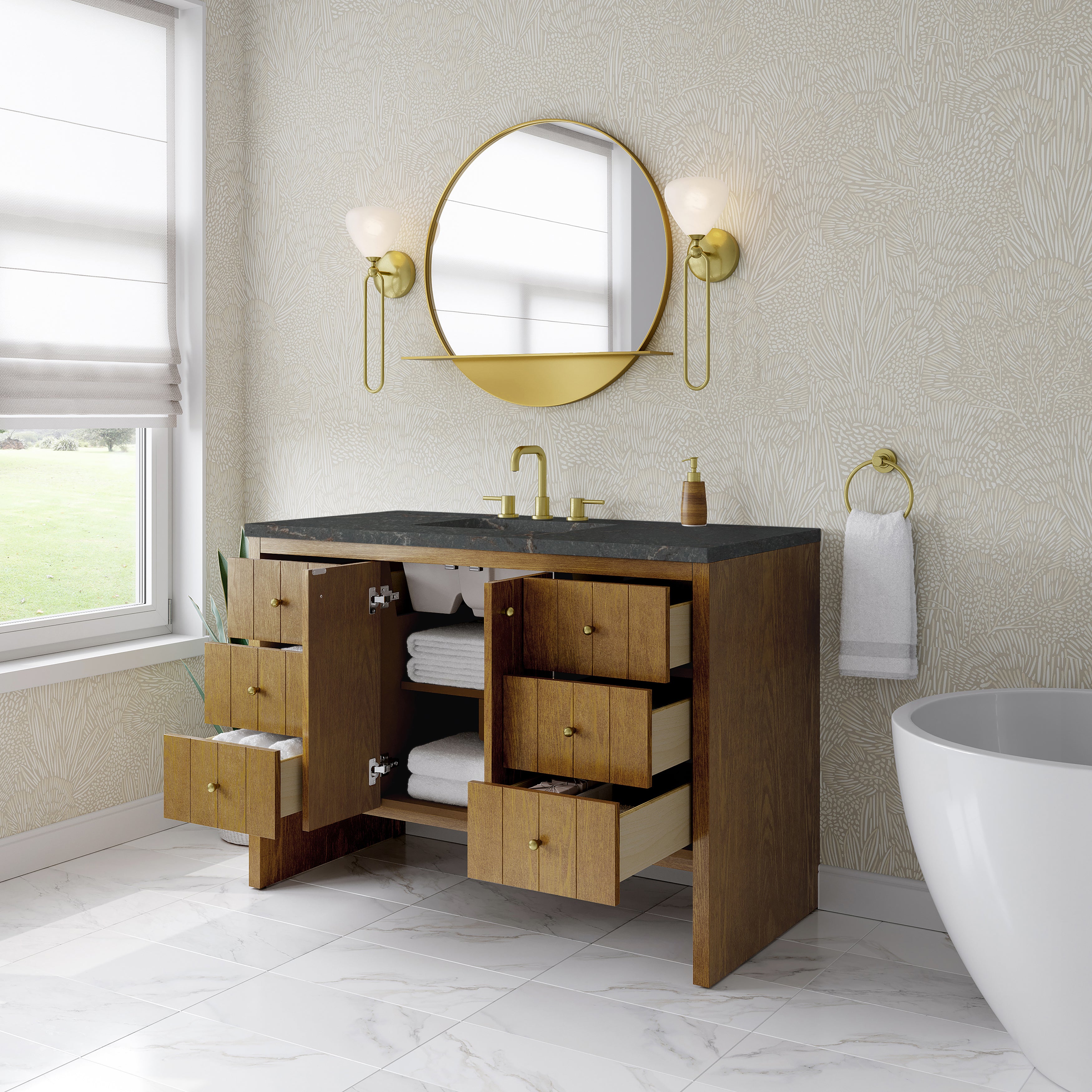 James Martin Hudson 48" Single Vanity in Honey Oak with 3cm Countertop