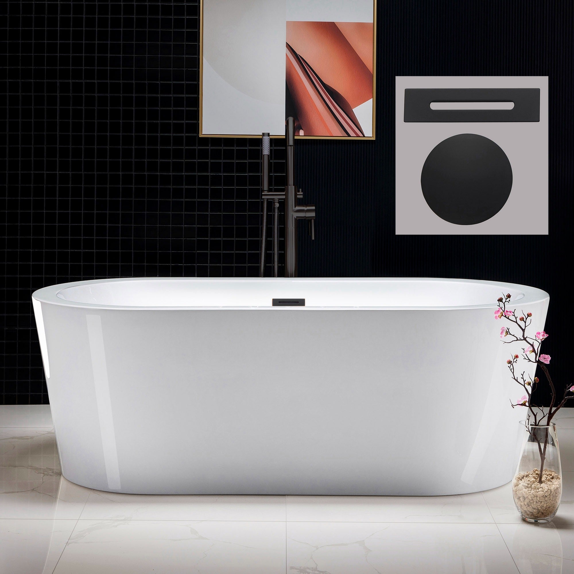 WOODBRIDGE 66" Acrylic Freestanding Bathtub Contemporary Soaking Tub with with Drain & Overflow, B0002