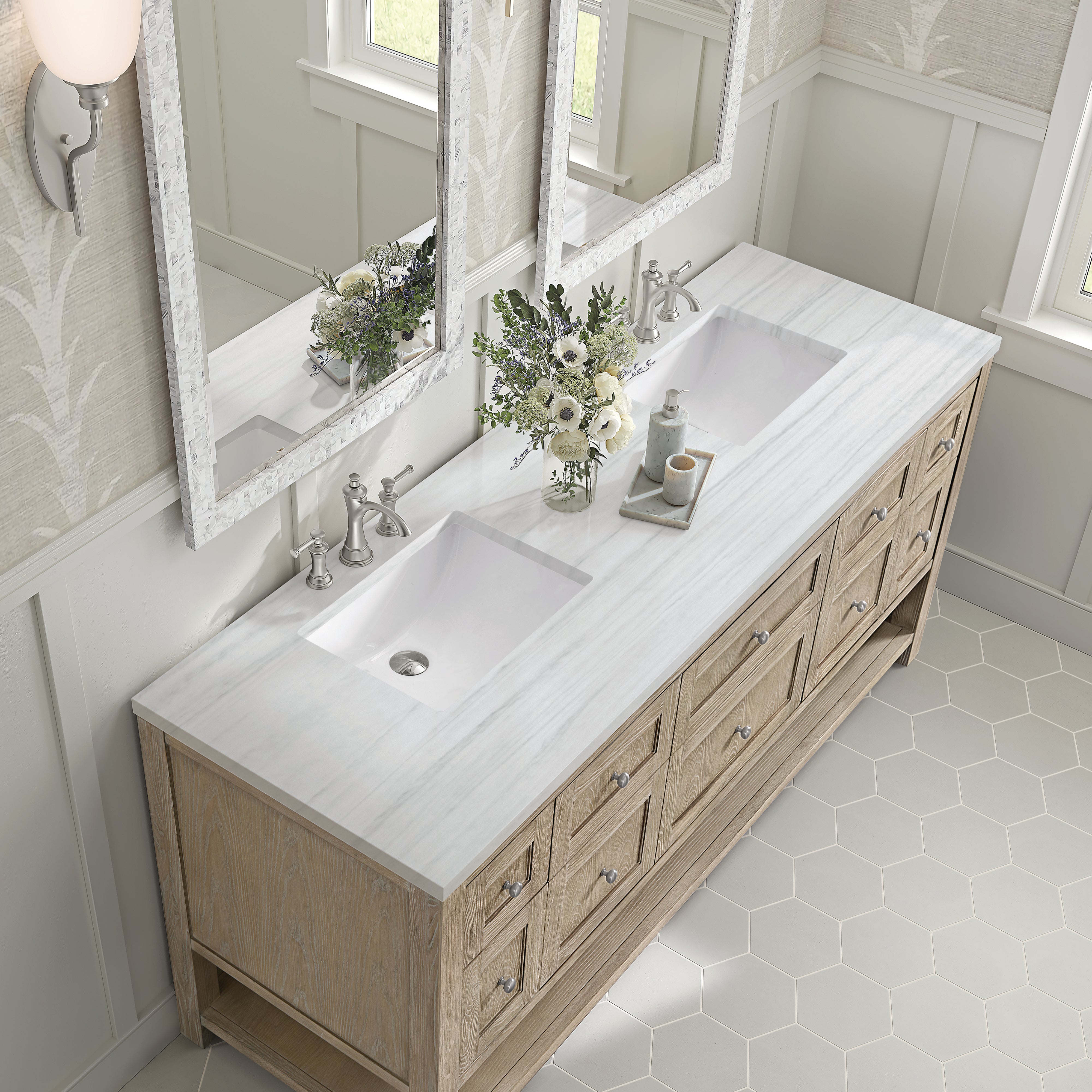 James Martin Breckenridge 72" Double Vanity in Whitewashed Oak with 3cm Countertop