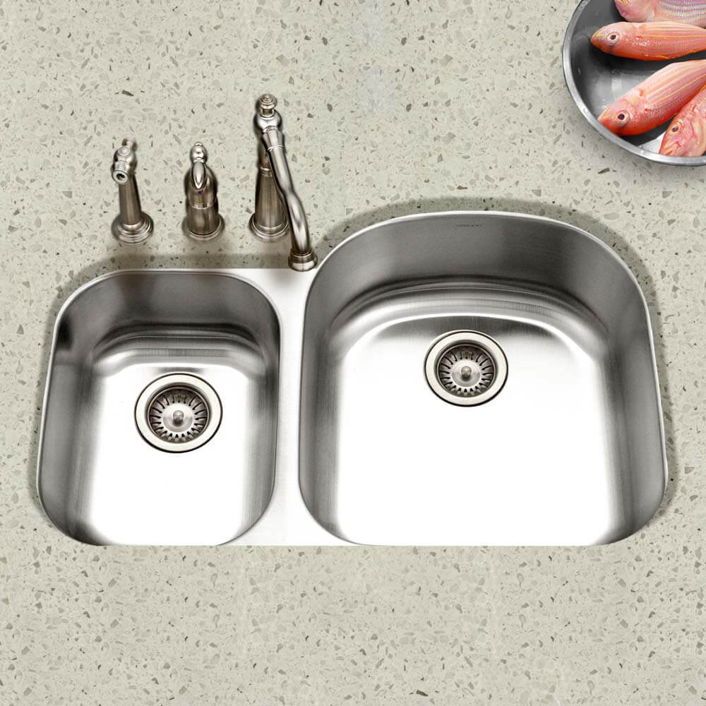 Houzer Eston 32" Stainless Steel Undermount 70/30 Double Small Left Bowl Offset Kitchen Sink