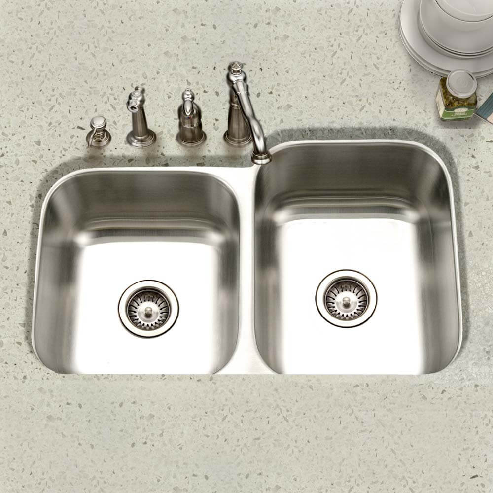 Houzer Eston 31" Stainless Steel Undermount 60/40 Double Small Left Bowl Offset Kitchen Sink