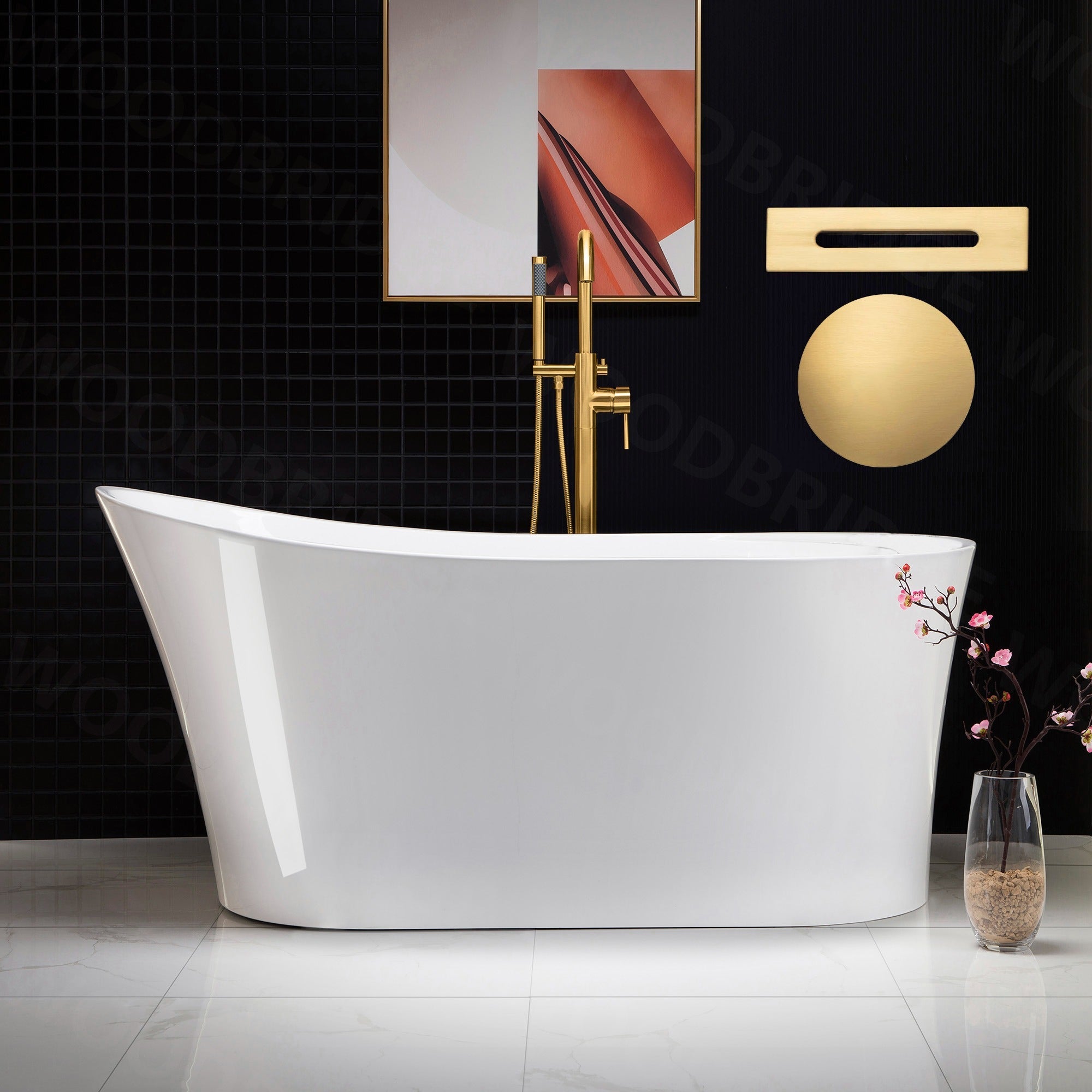 WOODBRIDGE 59" Acrylic Freestanding Bathtub Contemporary Soaking Tub with with Drain & Overflow, B0083