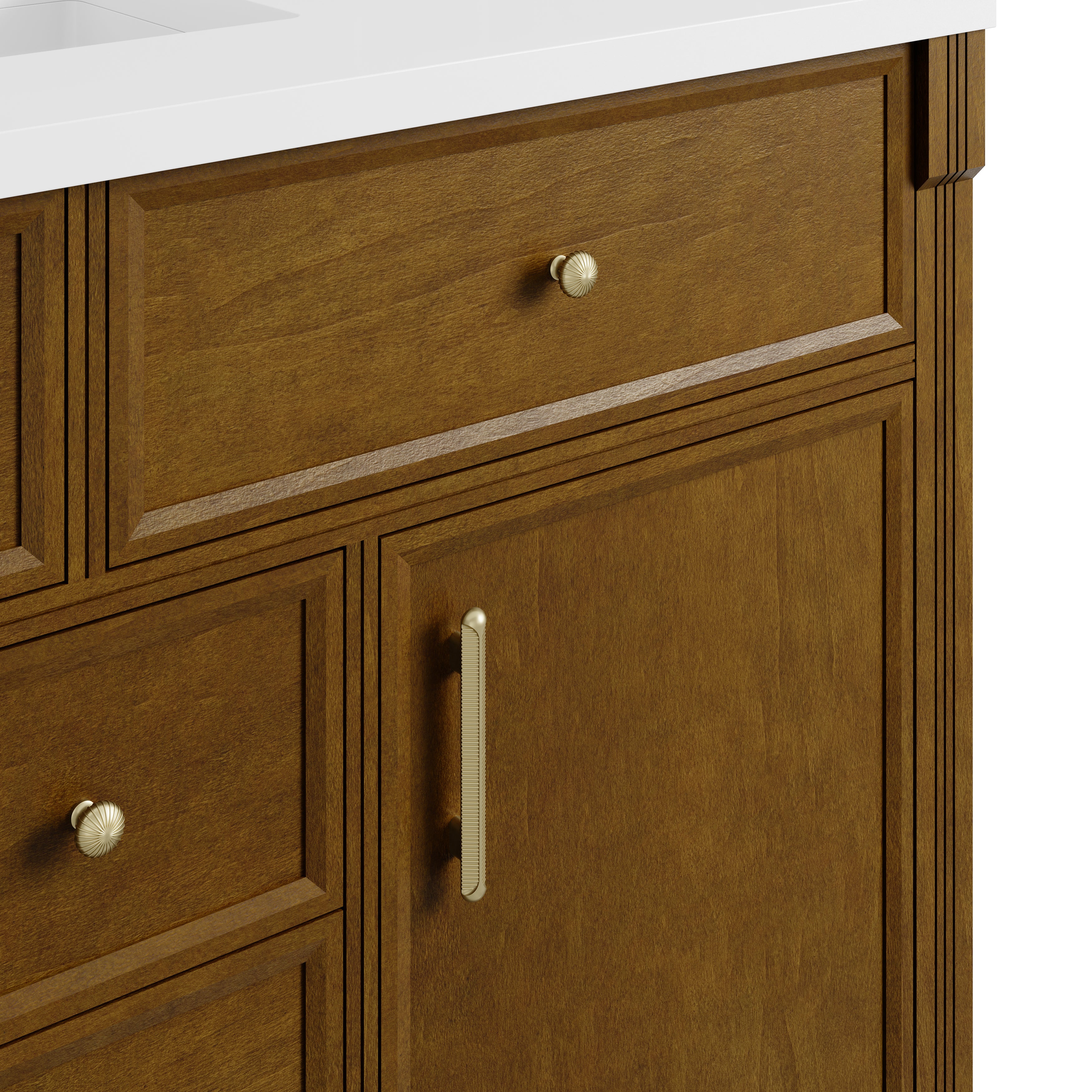 James Martin Bellshire 120" Dual Vanity Set with 24" Make-Up Counter in Honey Oak with 3cm Countertop