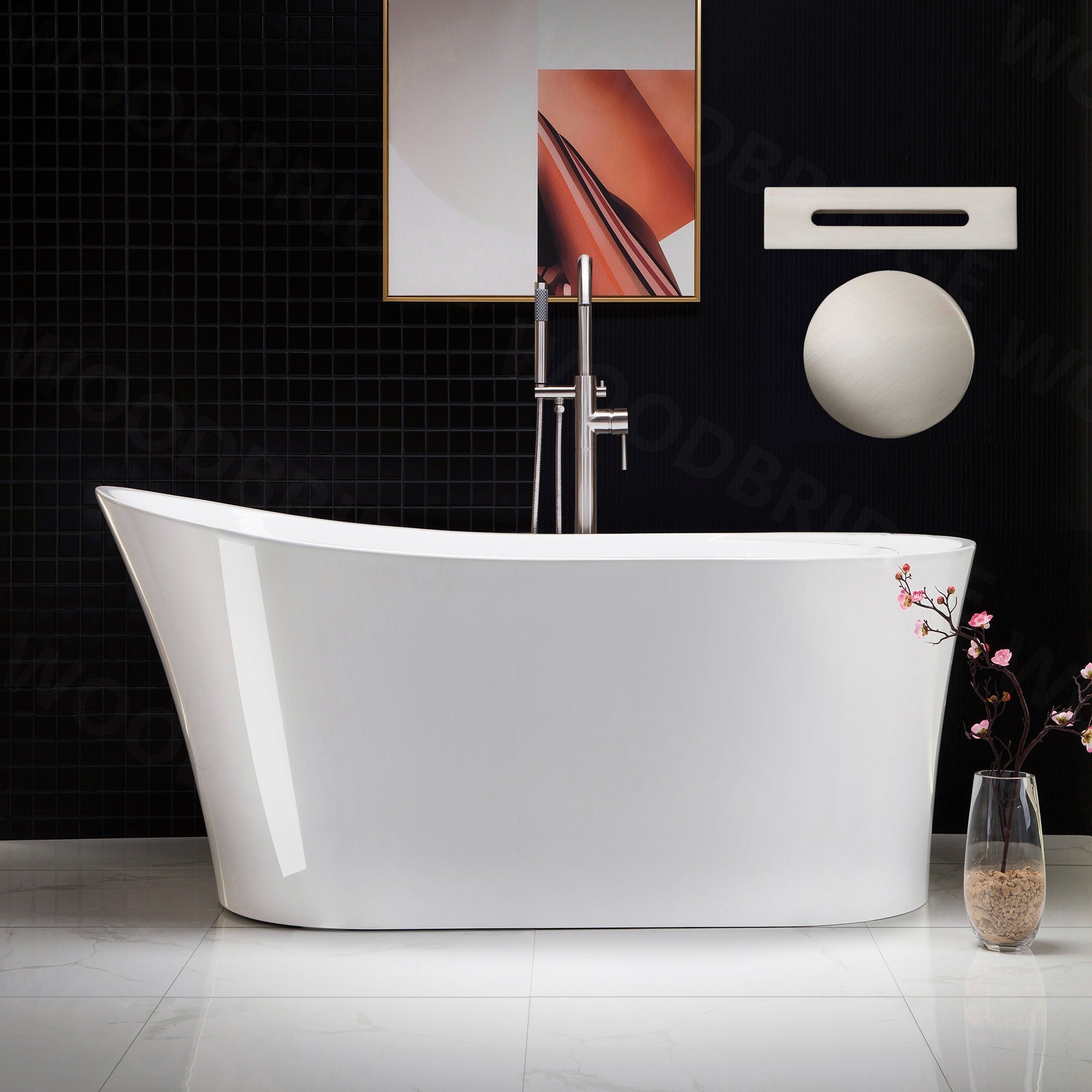 WOODBRIDGE 59" Acrylic Freestanding Bathtub Contemporary Soaking Tub with with Drain & Overflow, B0083
