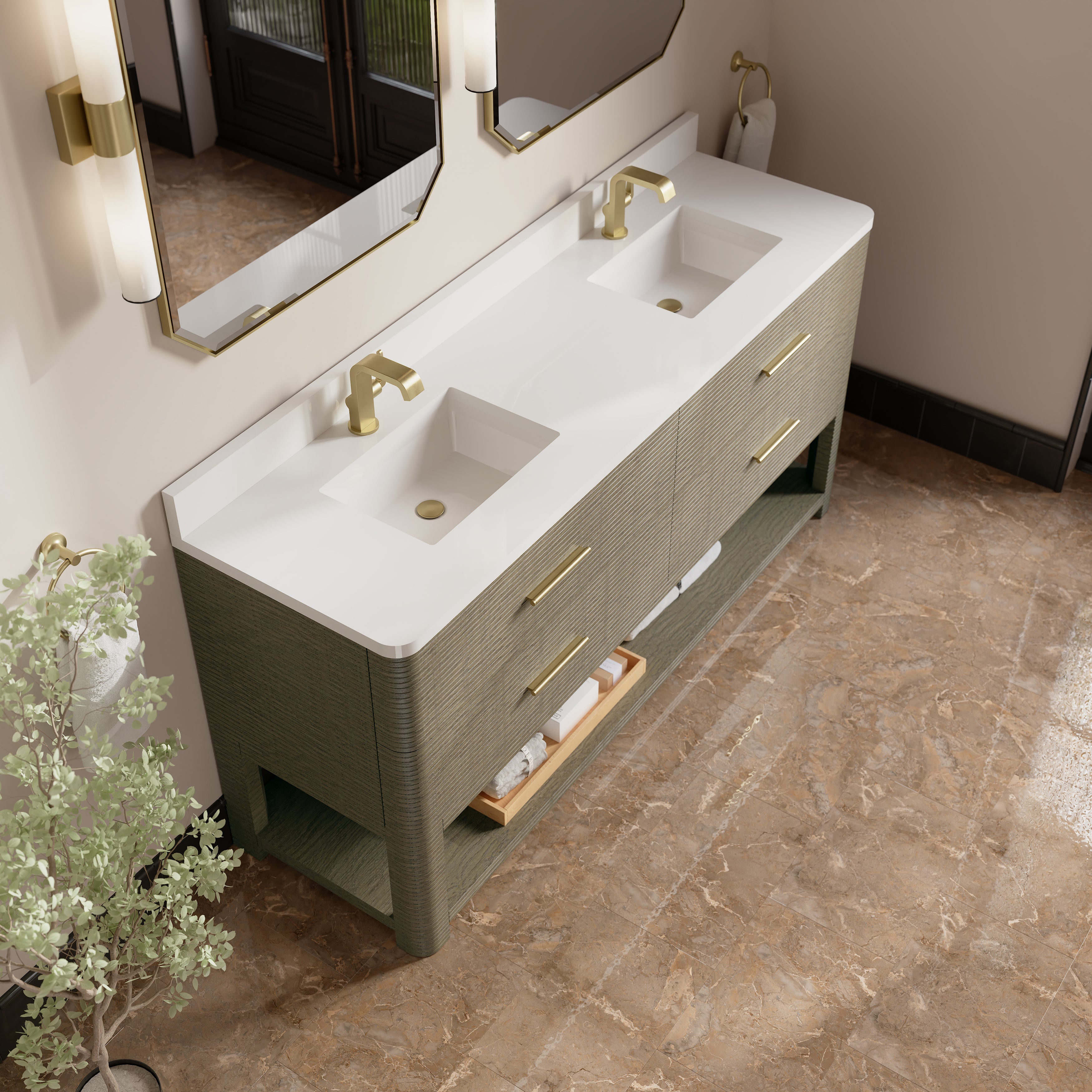James Martin Lucian 72" Double Vanity in Pebble Oak with 3cm Countertop
