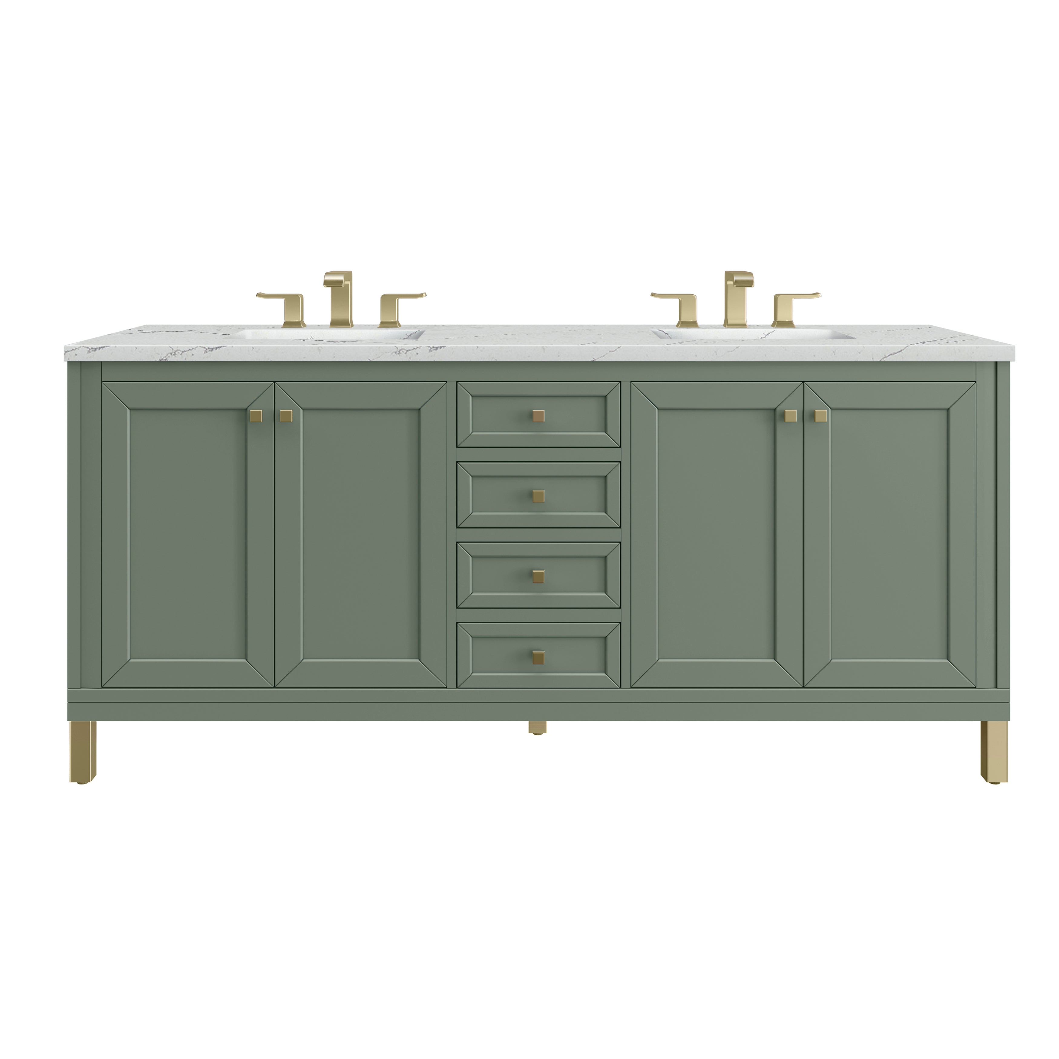 James Martin Chicago 72" Double Vanity in Smokey Celadon with 3cm Countertop and FreePower Wireless Charger