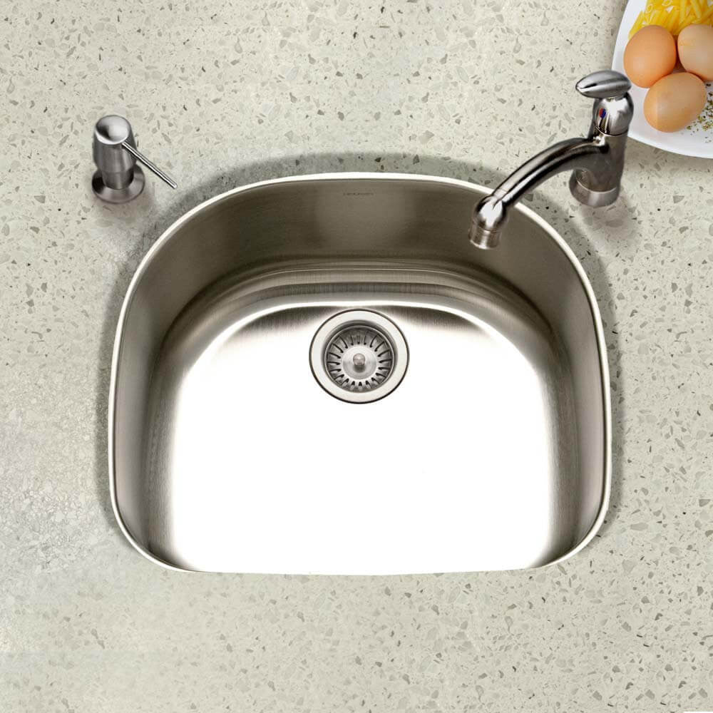 Houzer Eston 24 inch Stainless Steel Undermount Single D Bowl Kitchen Sink - STS-1400