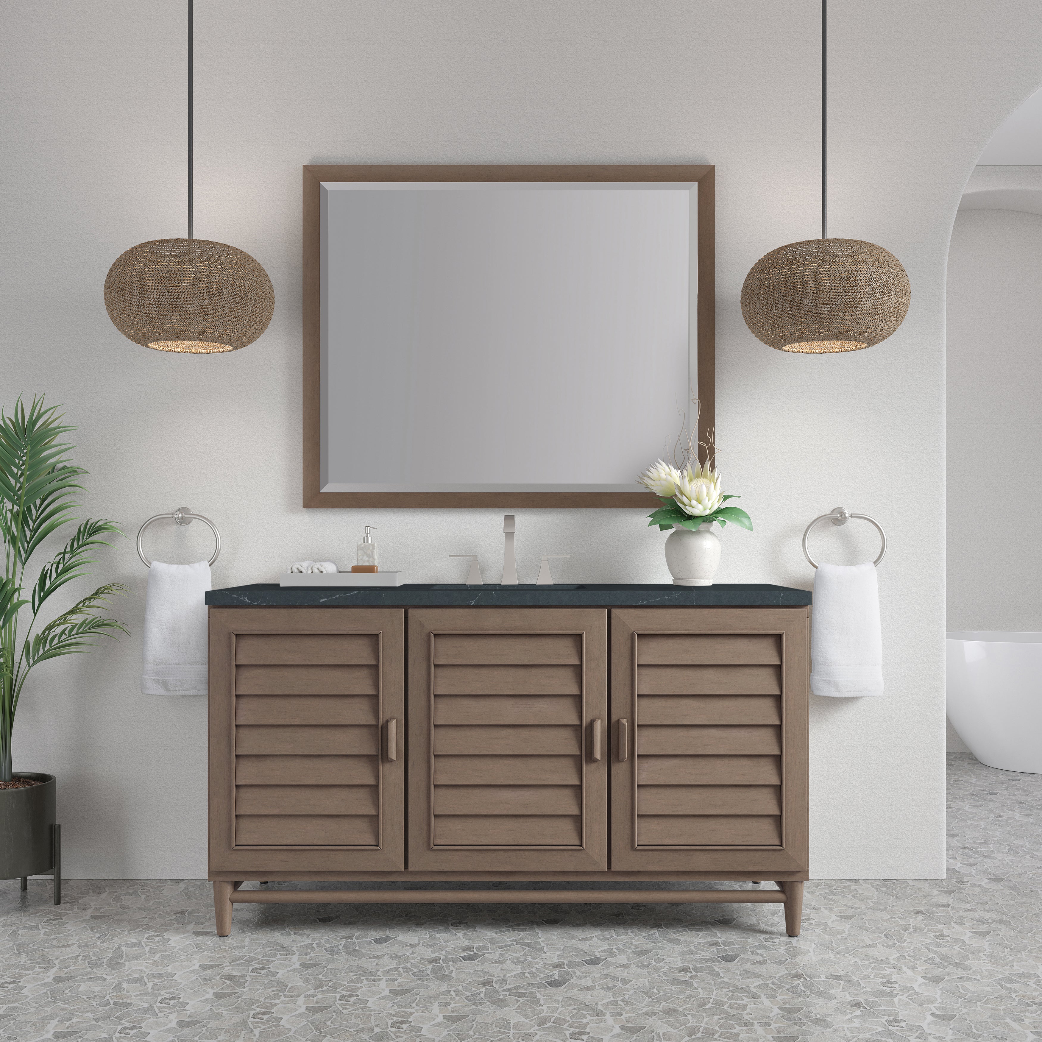 James Martin Portland 60" Single Vanity in Whitewashed Walnut with 3cm Countertop