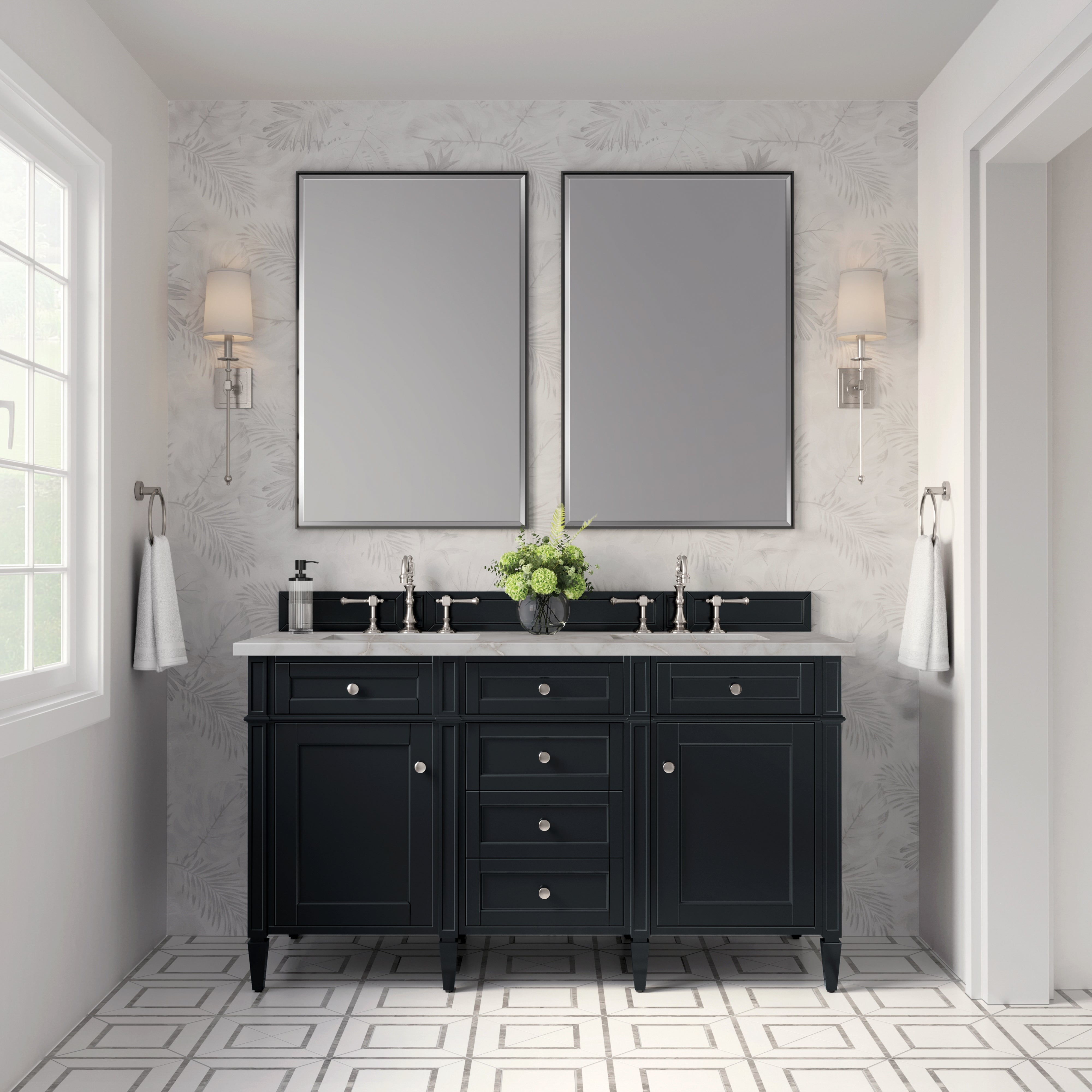 James Martin Brittany 60" Double Vanity in Black Onyx with 3cm Countertop and FreePower Wireless Charger