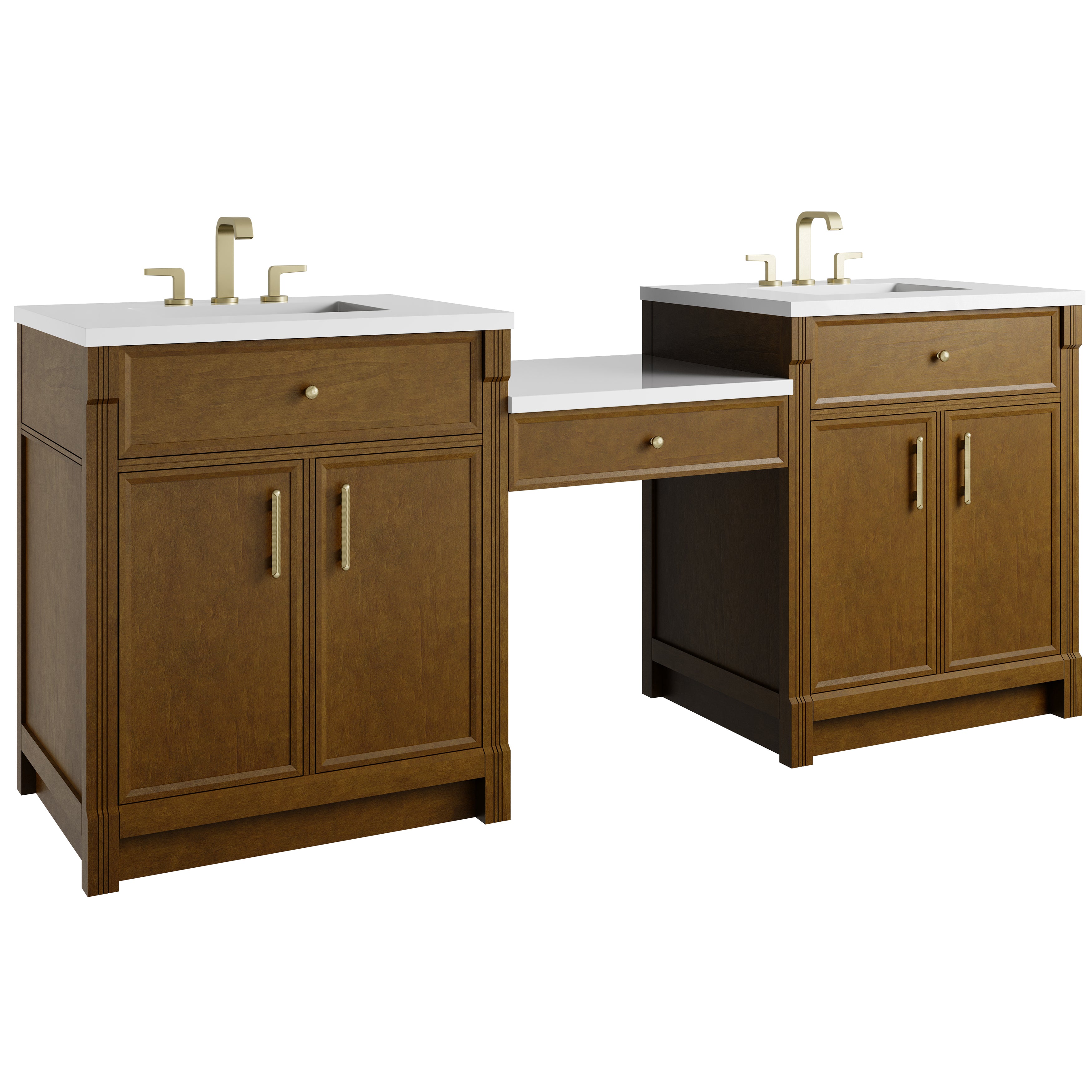 James Martin Bellshire 84" Dual Vanity Set with 24" Make-Up Counter in Honey Oak with 3cm Countertop