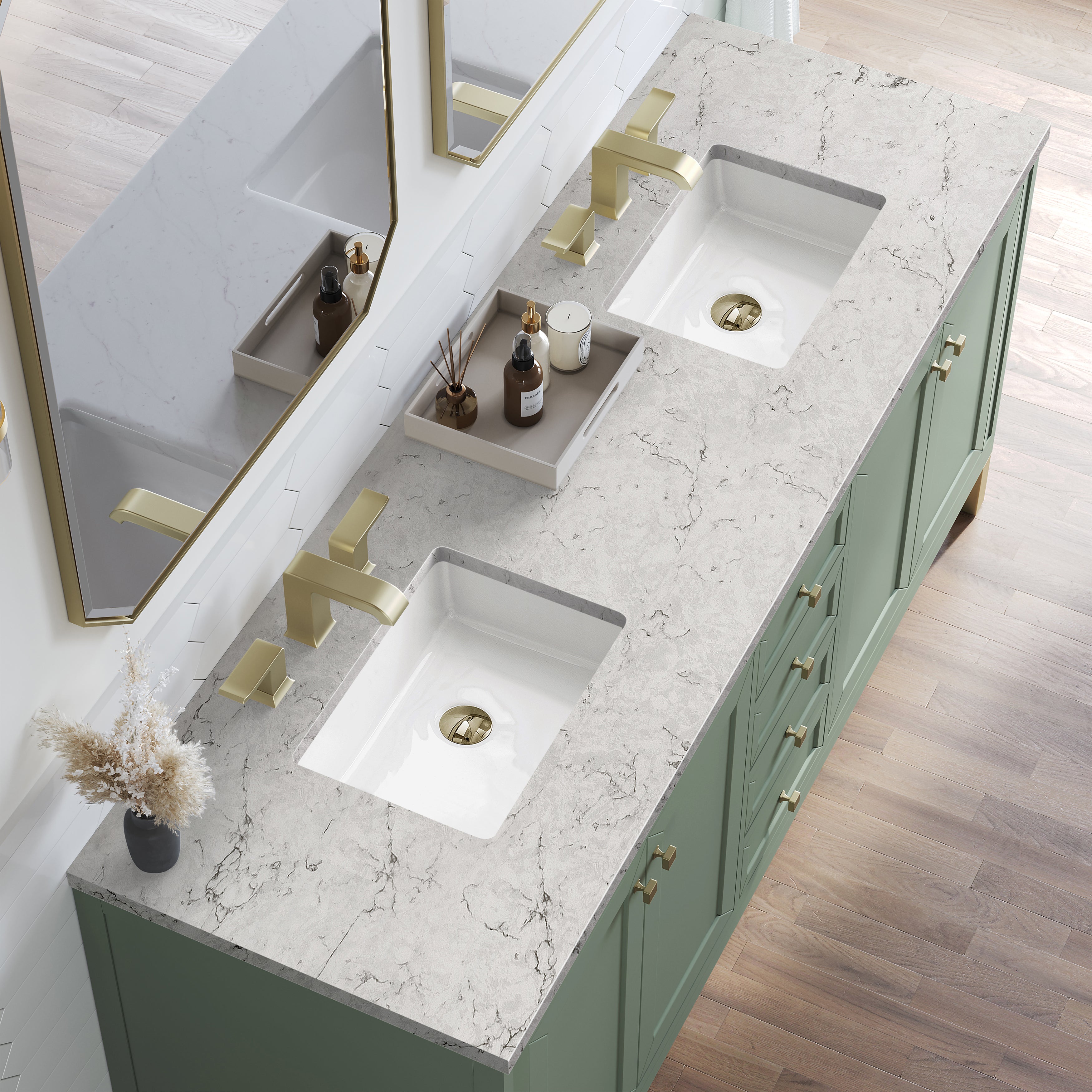 James Martin Chicago 72" Double Vanity in Smokey Celadon with 3cm Countertop