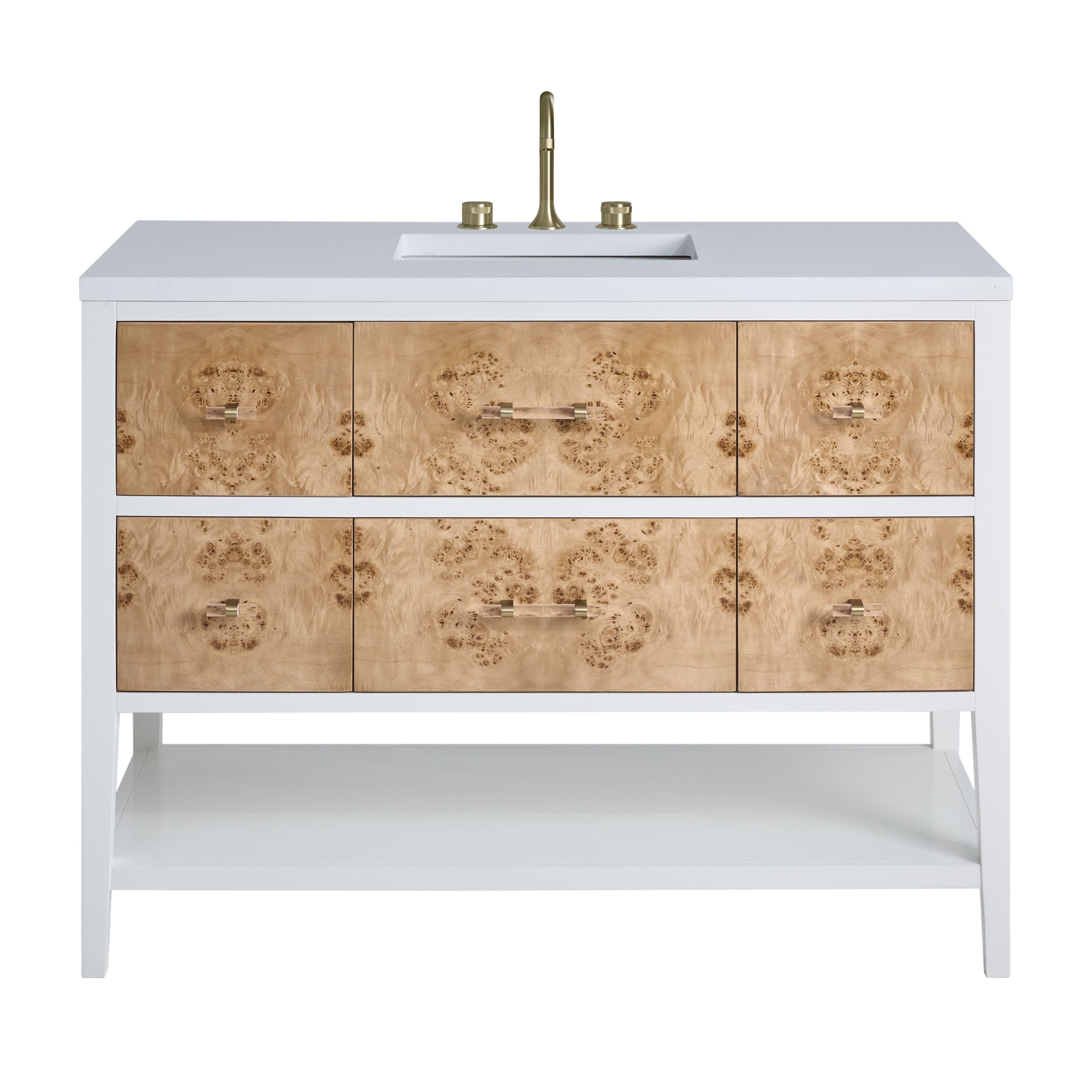 James Martin Olena 48" Single Vanity in Light Mappa Burl and Polished White with 3cm Countertop