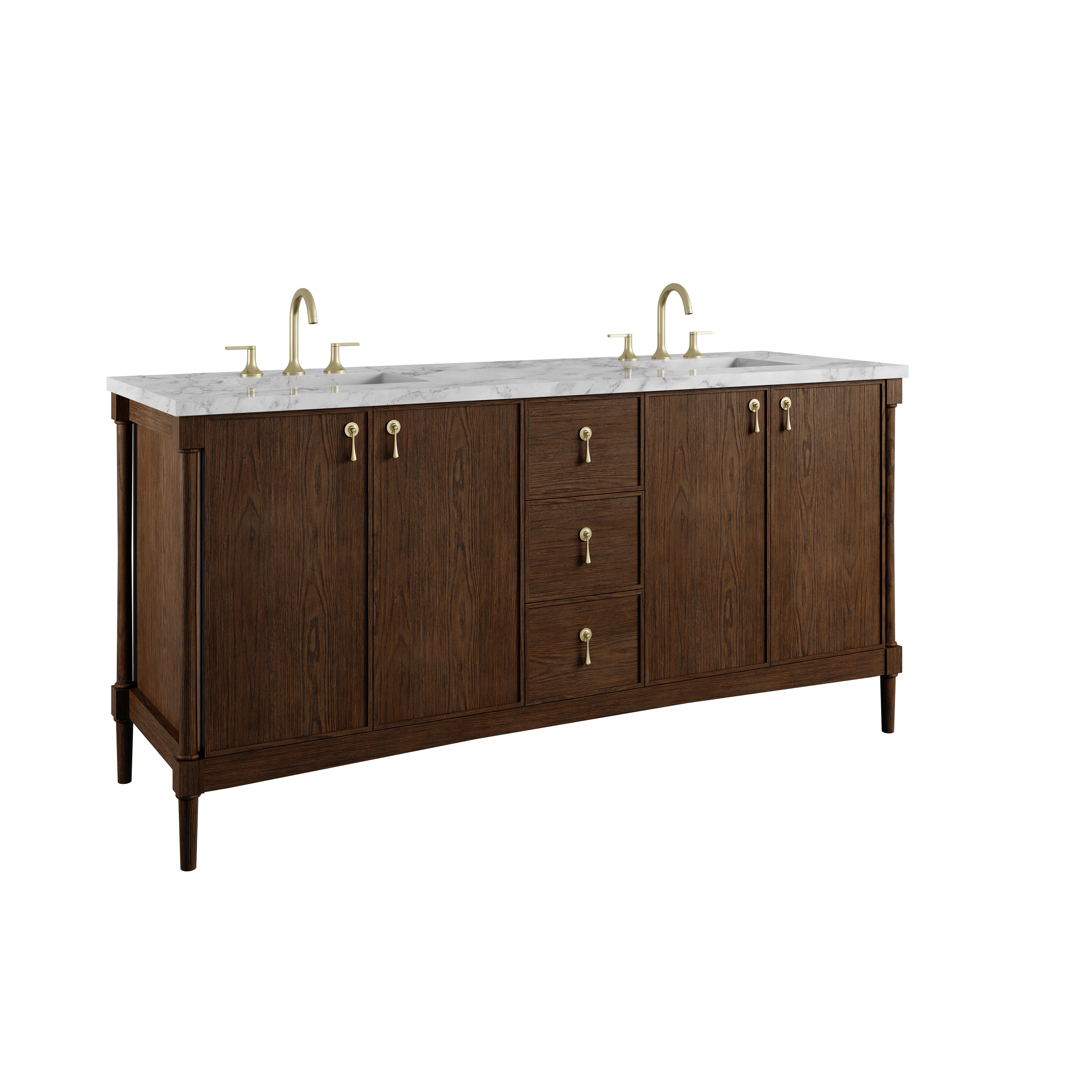 James Martin Kinnsden 72" Double Vanity in Sable Oak with 3cm Carrara Marble Top