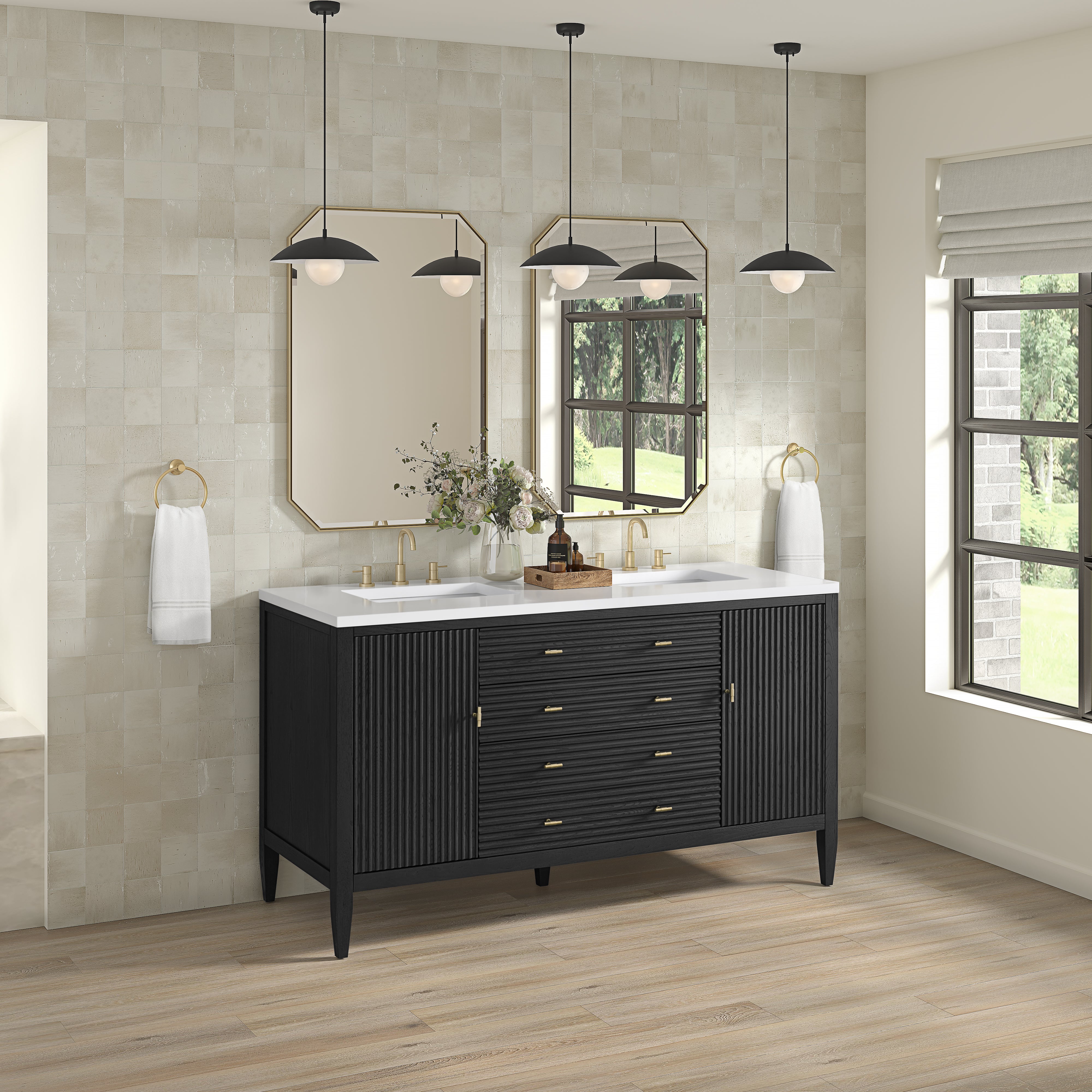 James Martin Myrrin 60" Double Vanity in Carbon Oak with 3cm Countertop