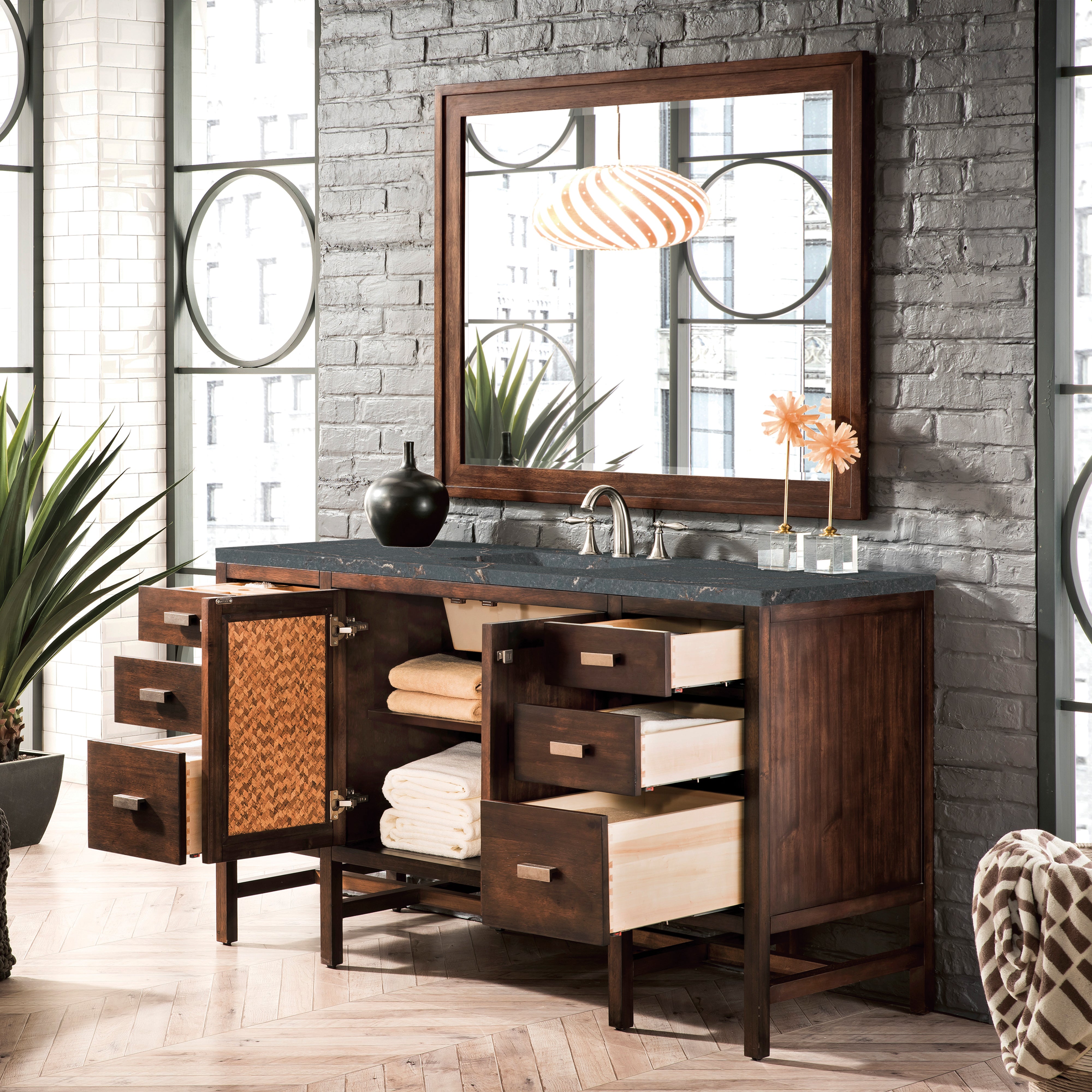 James Martin Addison 60" Single Vanity in Mid-Century Acacia with 3cm Countertop