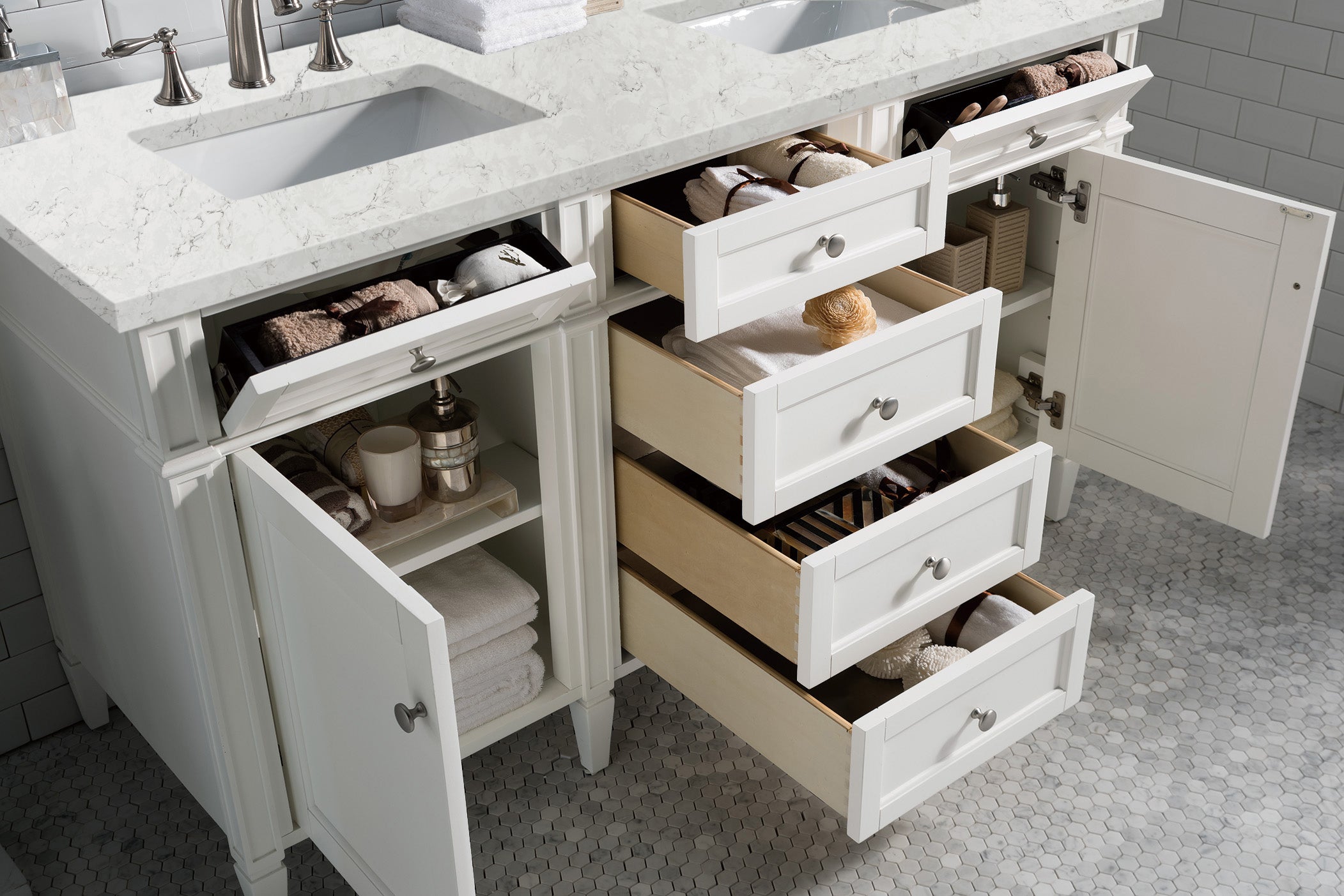 James Martin Brittany 60" Double Vanity in Bright White with 3cm Countertop