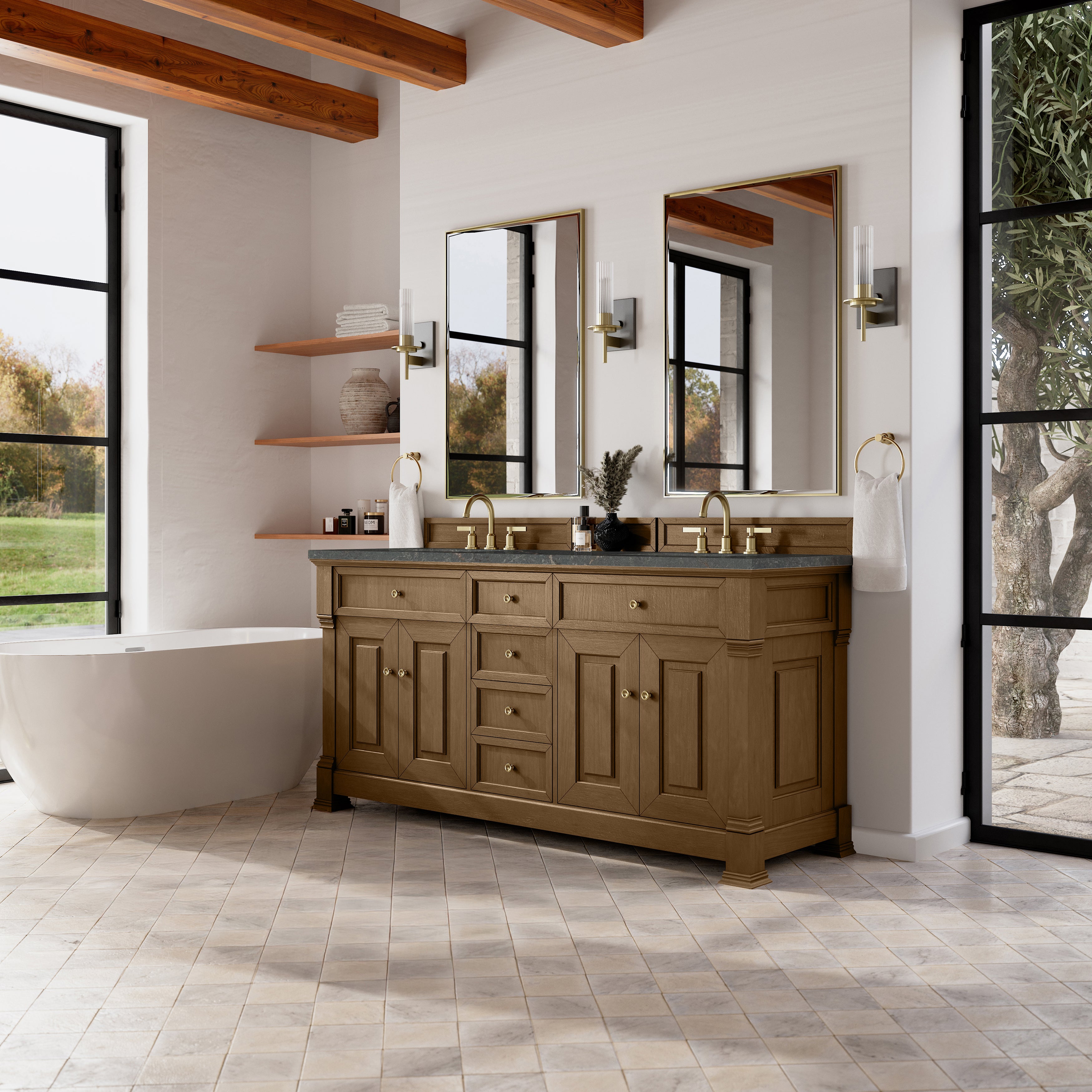 James Martin Brookfield 72" Double Vanity in Honey Oak with 3cm Countertop
