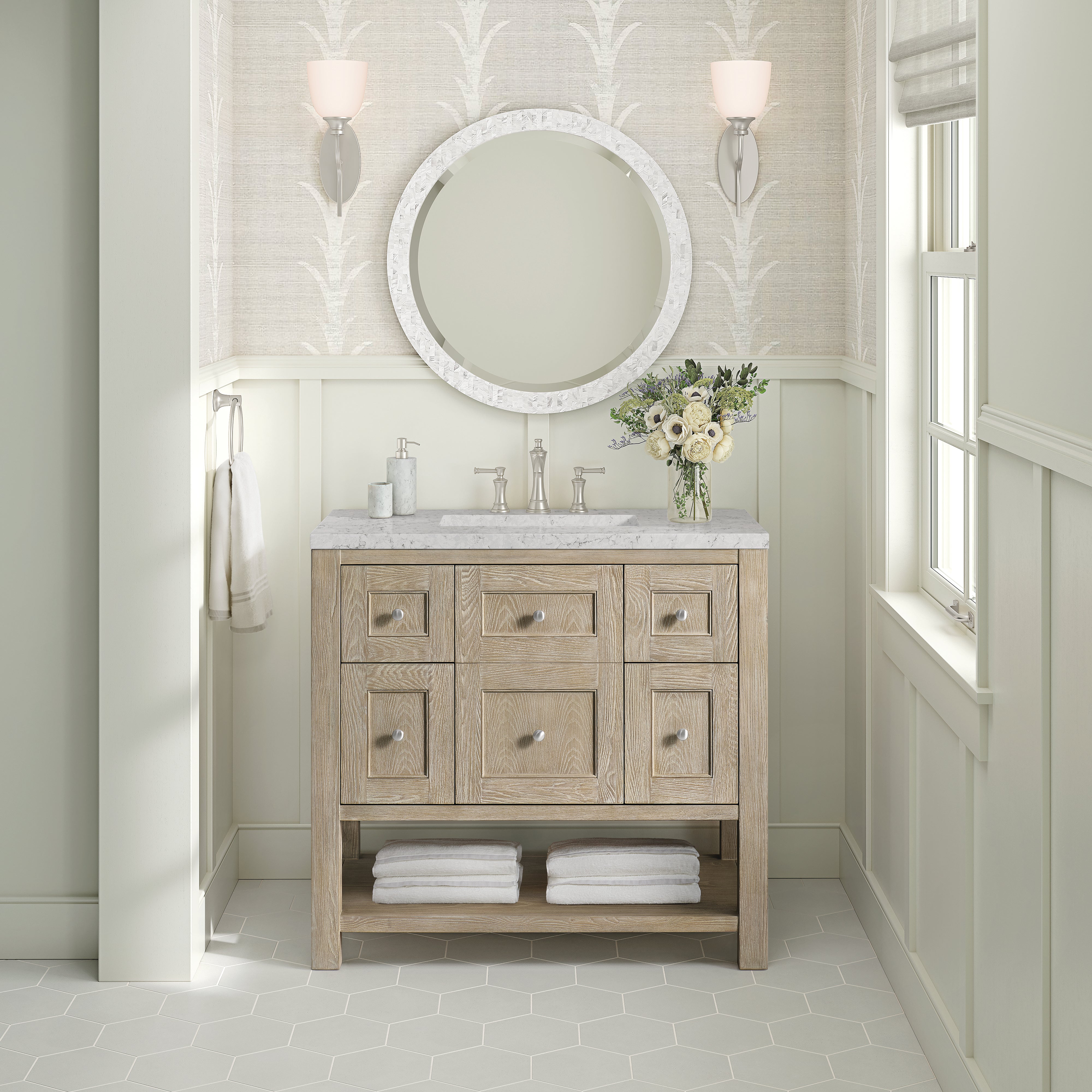 James Martin Breckenridge 36" Single in Whitewashed Oak with 3cm Countertop