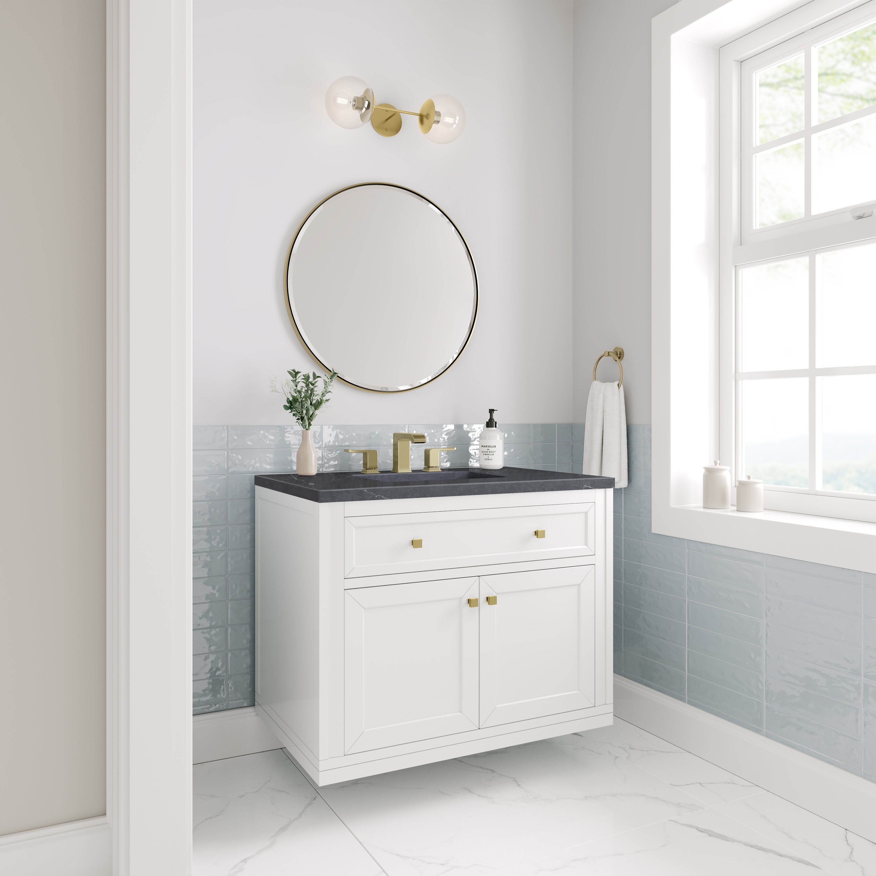 James Martin Chicago 36" Single Vanity in Glossy White with 3cm Countertop