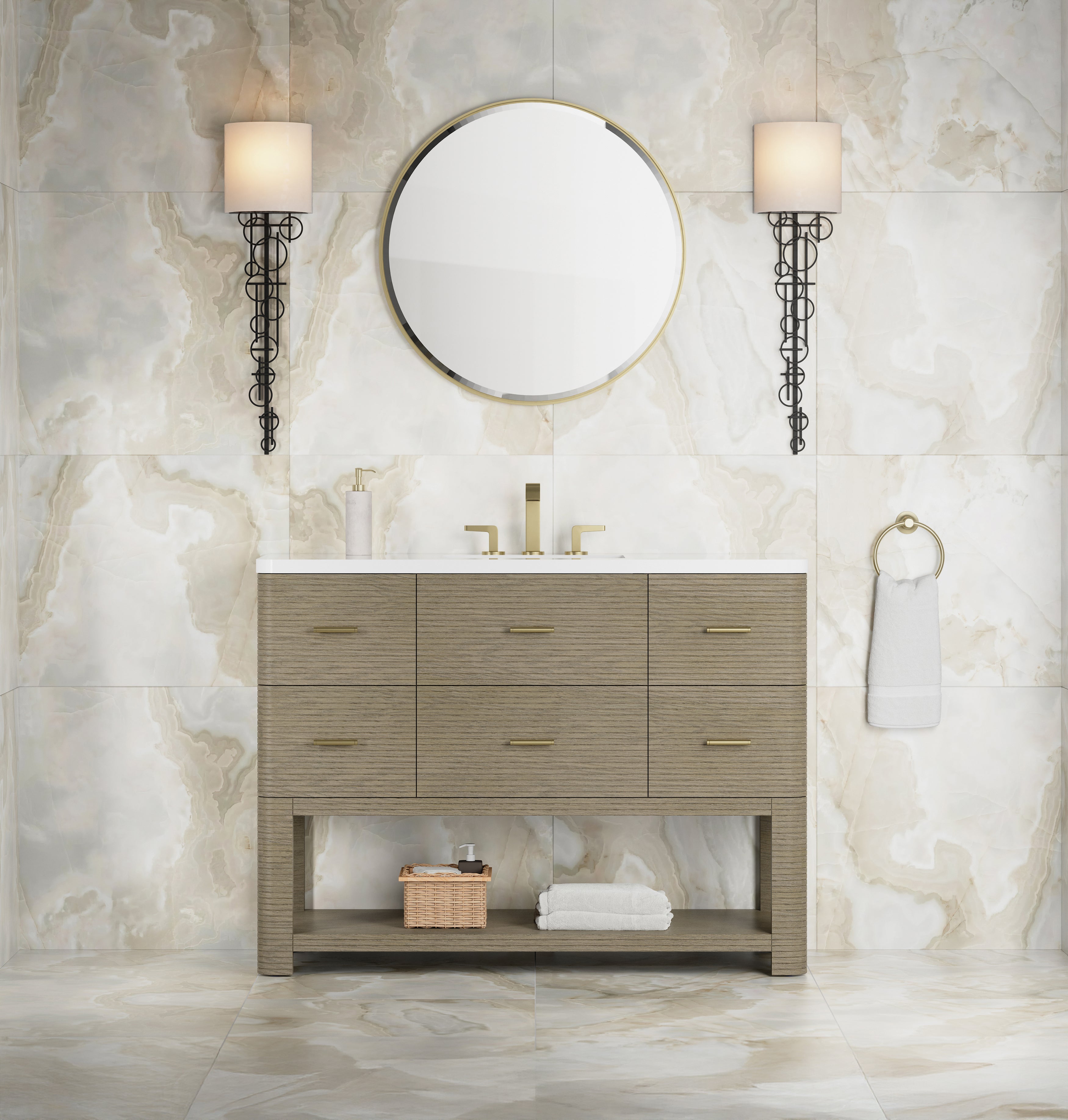 James Martin Lucian 48" Single Vanity in Pebble Oak with 3cm Countertop