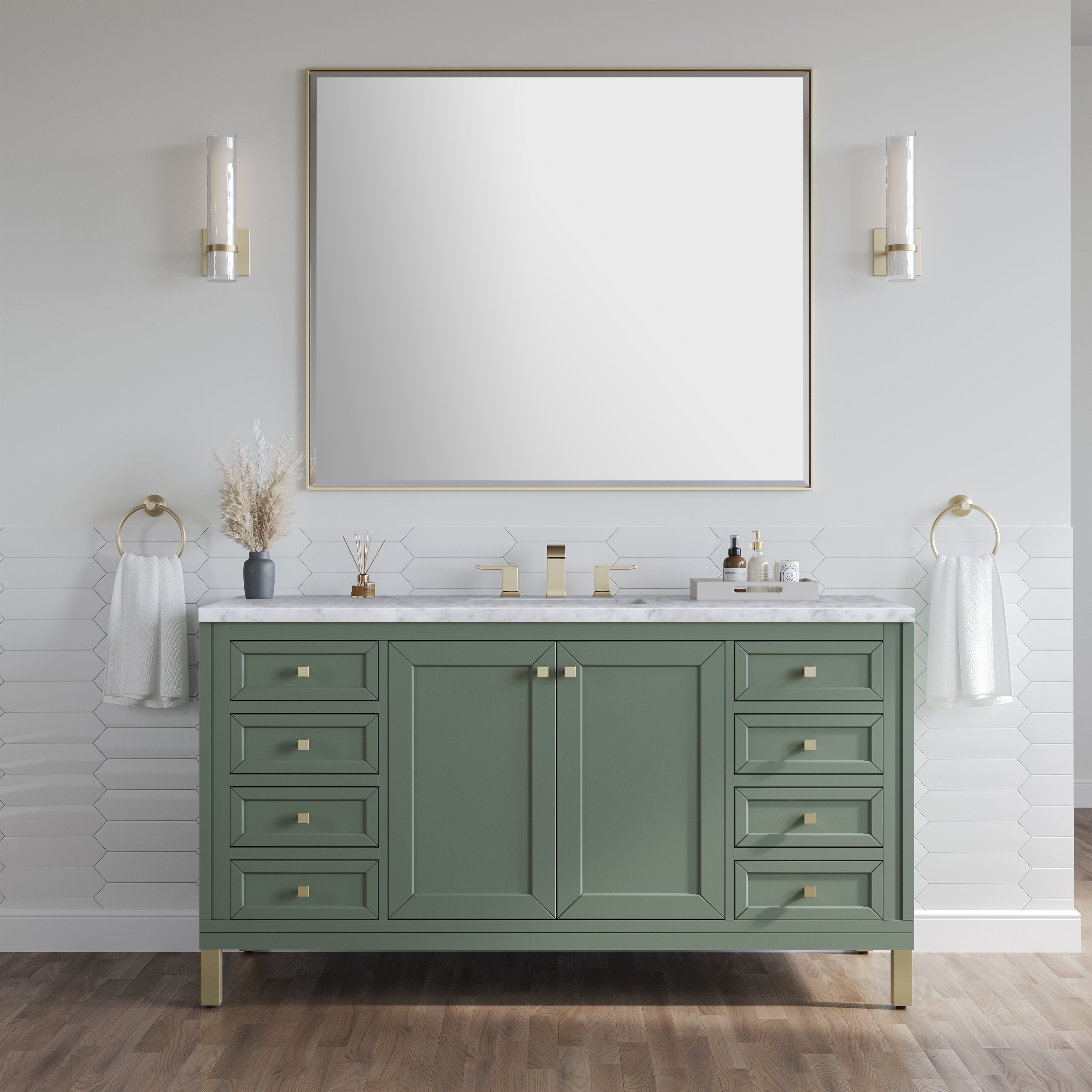 James Martin Chicago 60" Single Vanity in Smokey Celadon with 3cm Countertop