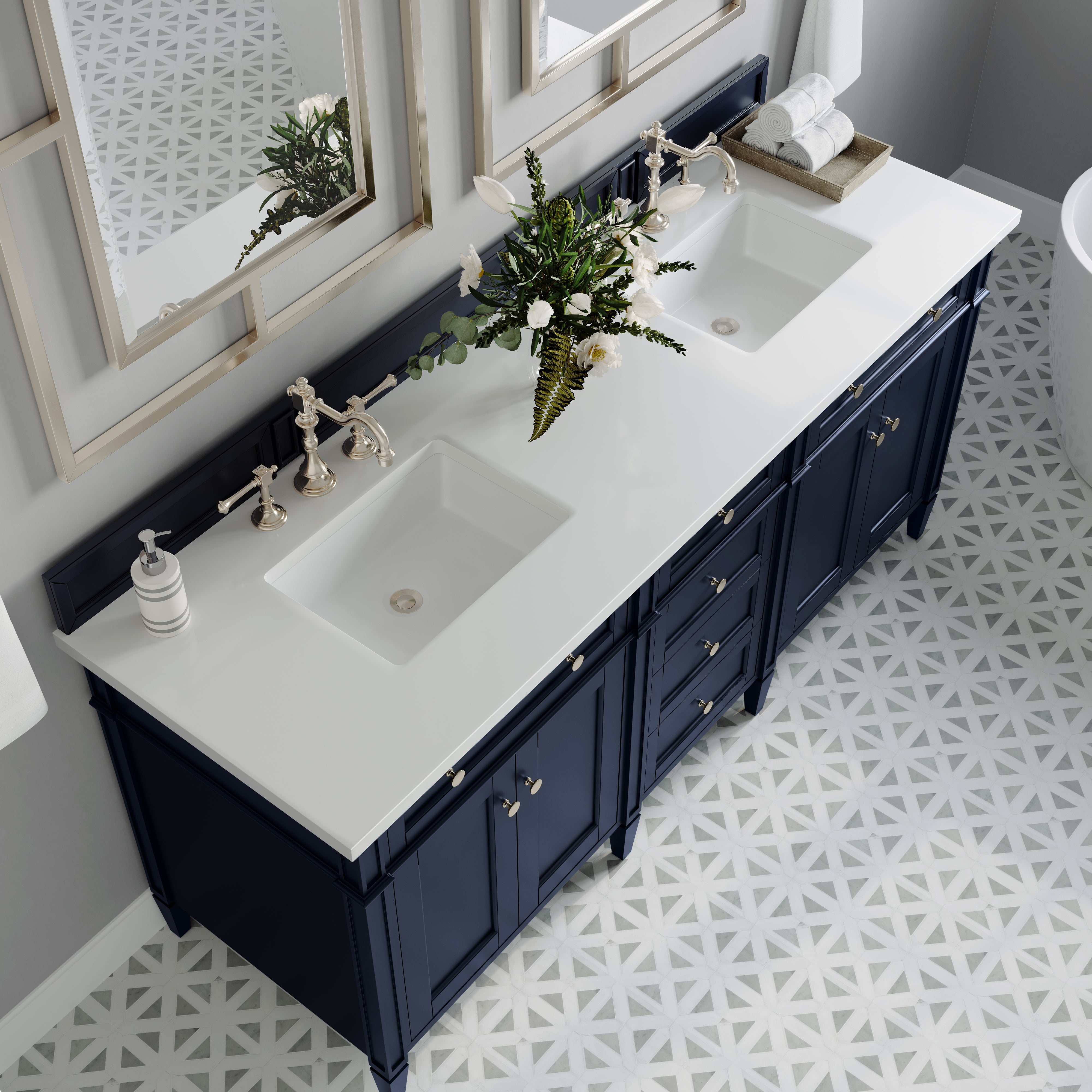 James Martin Brittany 72" Double Vanity in Victory Bleu with 3cm Countertop