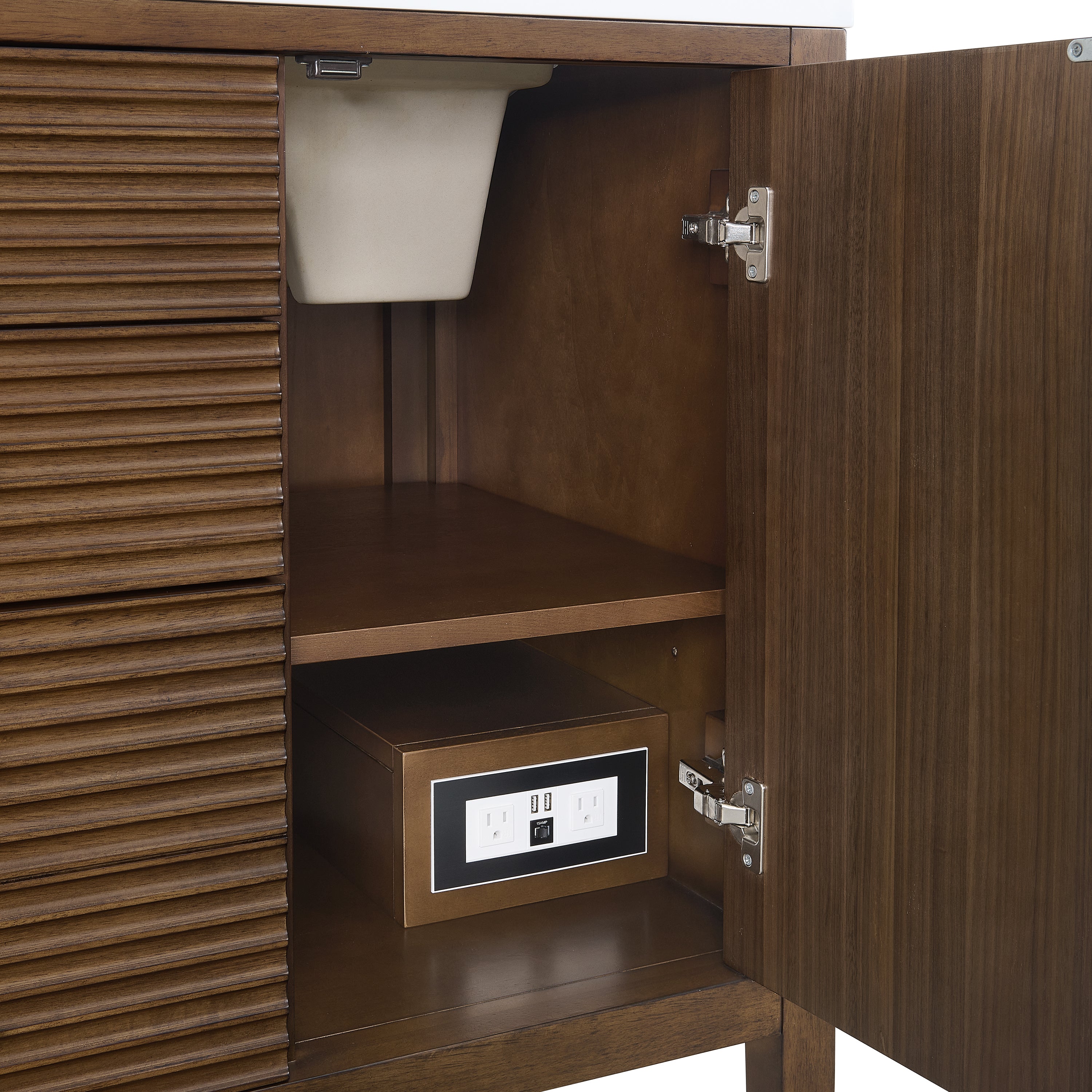 James Martin Myrrin 60" Double Vanity in Mid Century Walnut with 3cm Countertop and FreePower Wireless Charger