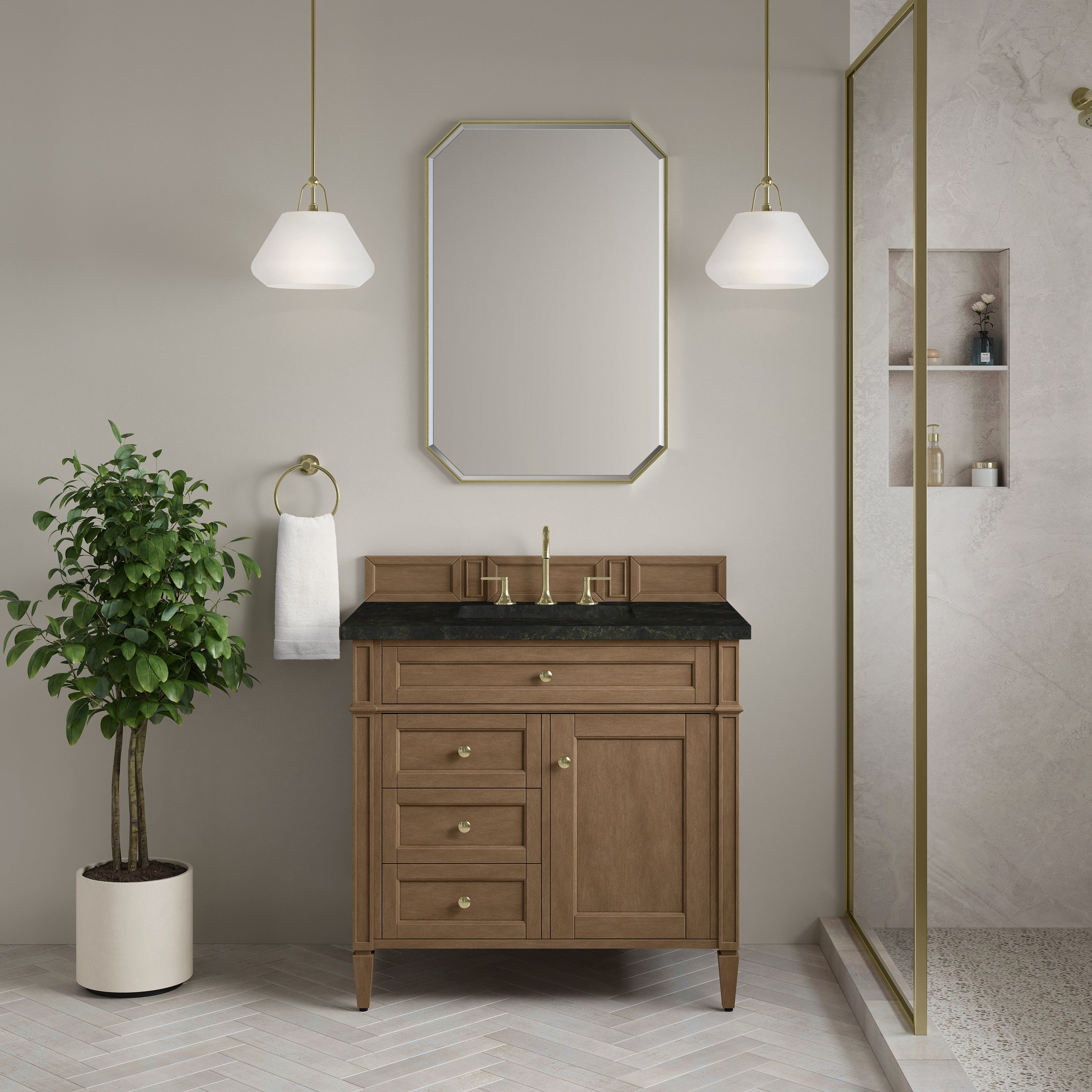 James Martin Brittany 36" Single Vanity in Pecan with 3cm Countertop