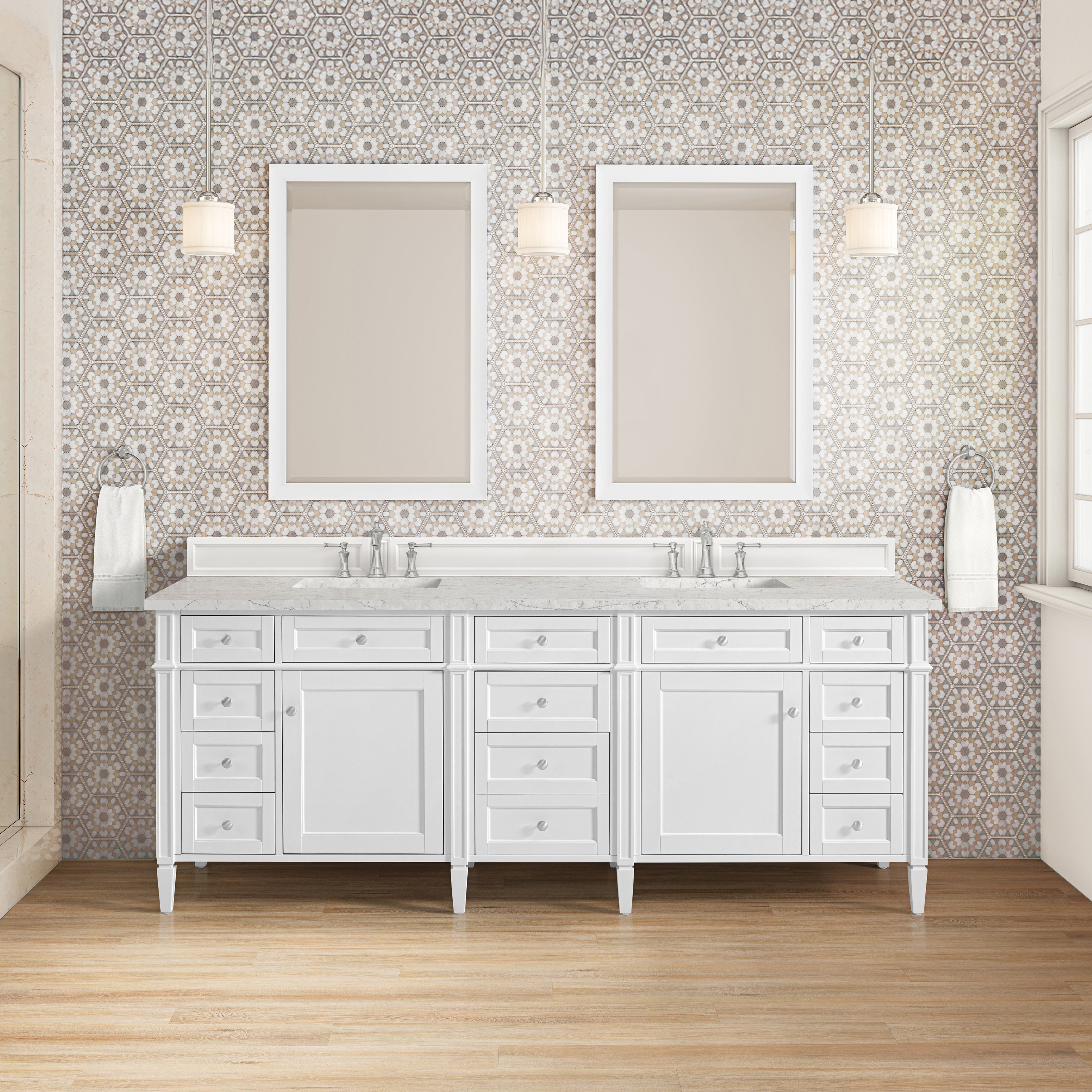 James Martin Brittany 84" Double Vanity in Bright White with 3cm Countertop