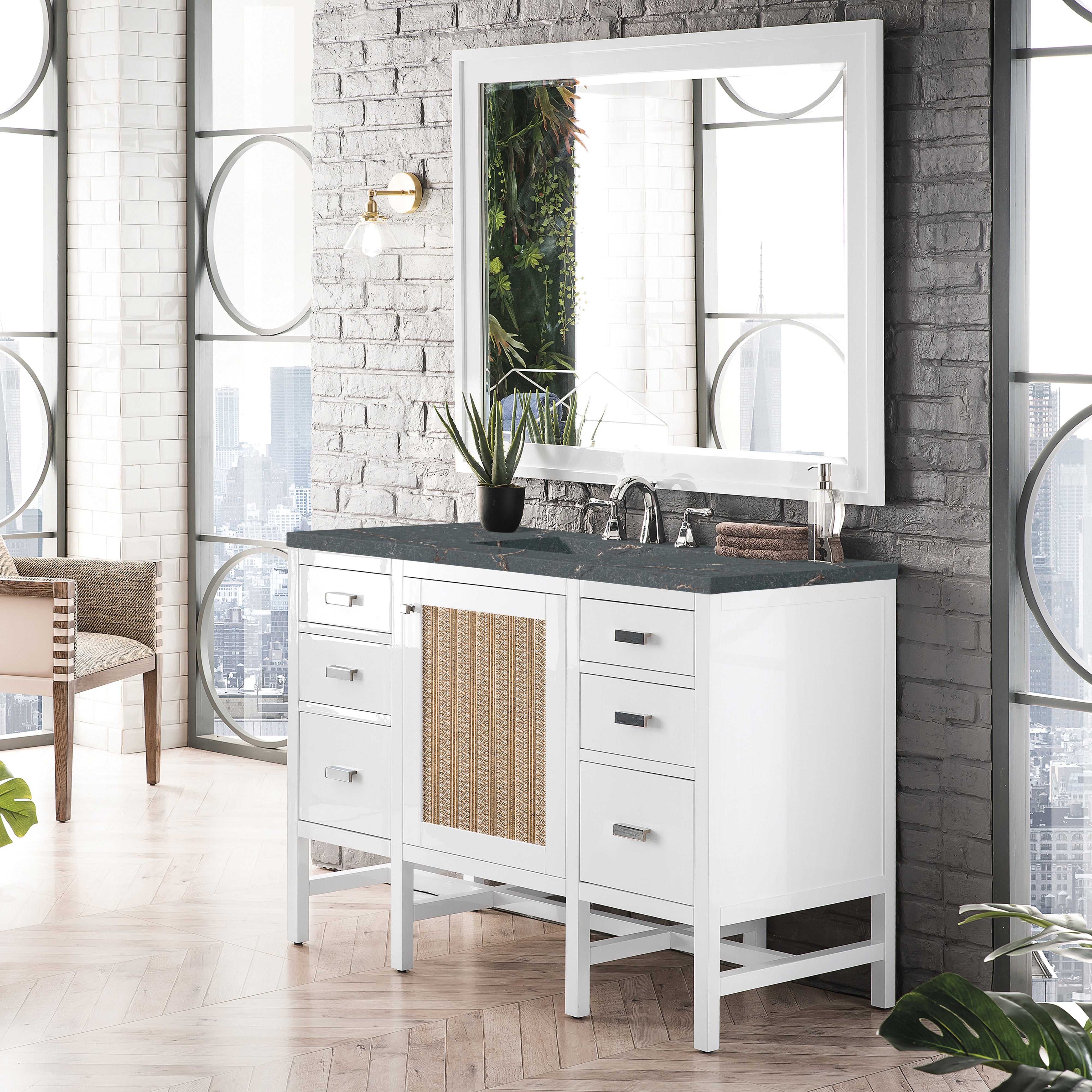 James Martin Addison 48" Single Vanity in Glossy White with 3cm Countertop
