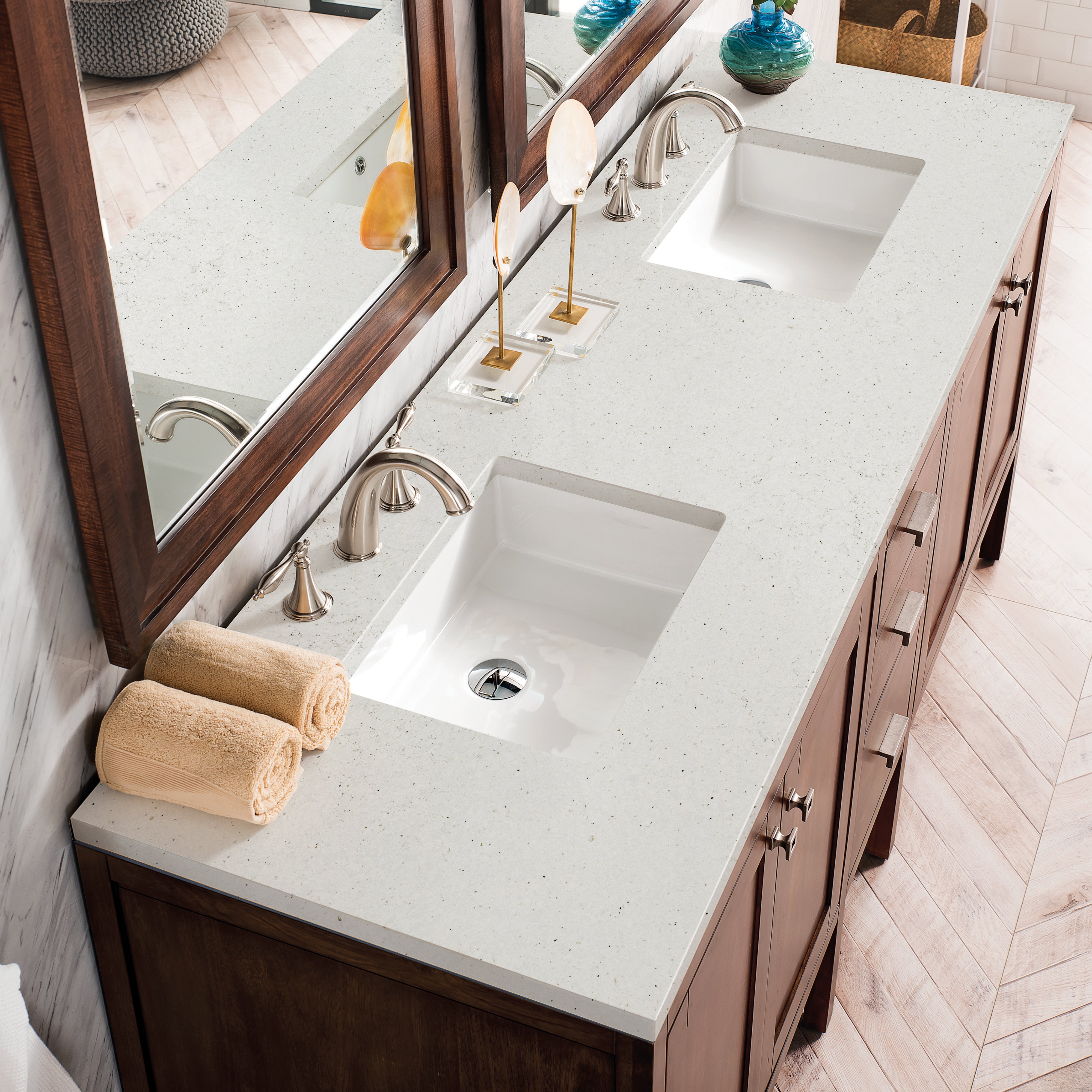 James Martin Addison 72" Double Vanity in Mid-Century Acacia with 3cm Countertop