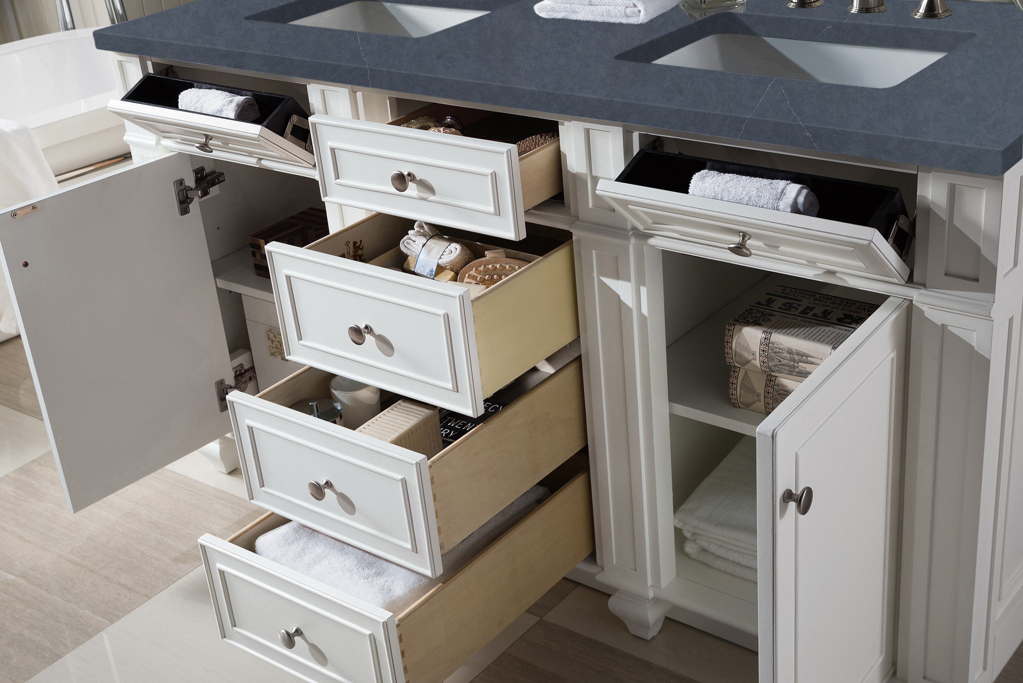 James Martin Bristol 60" Double Vanity in Bright White with 3cm Countertop