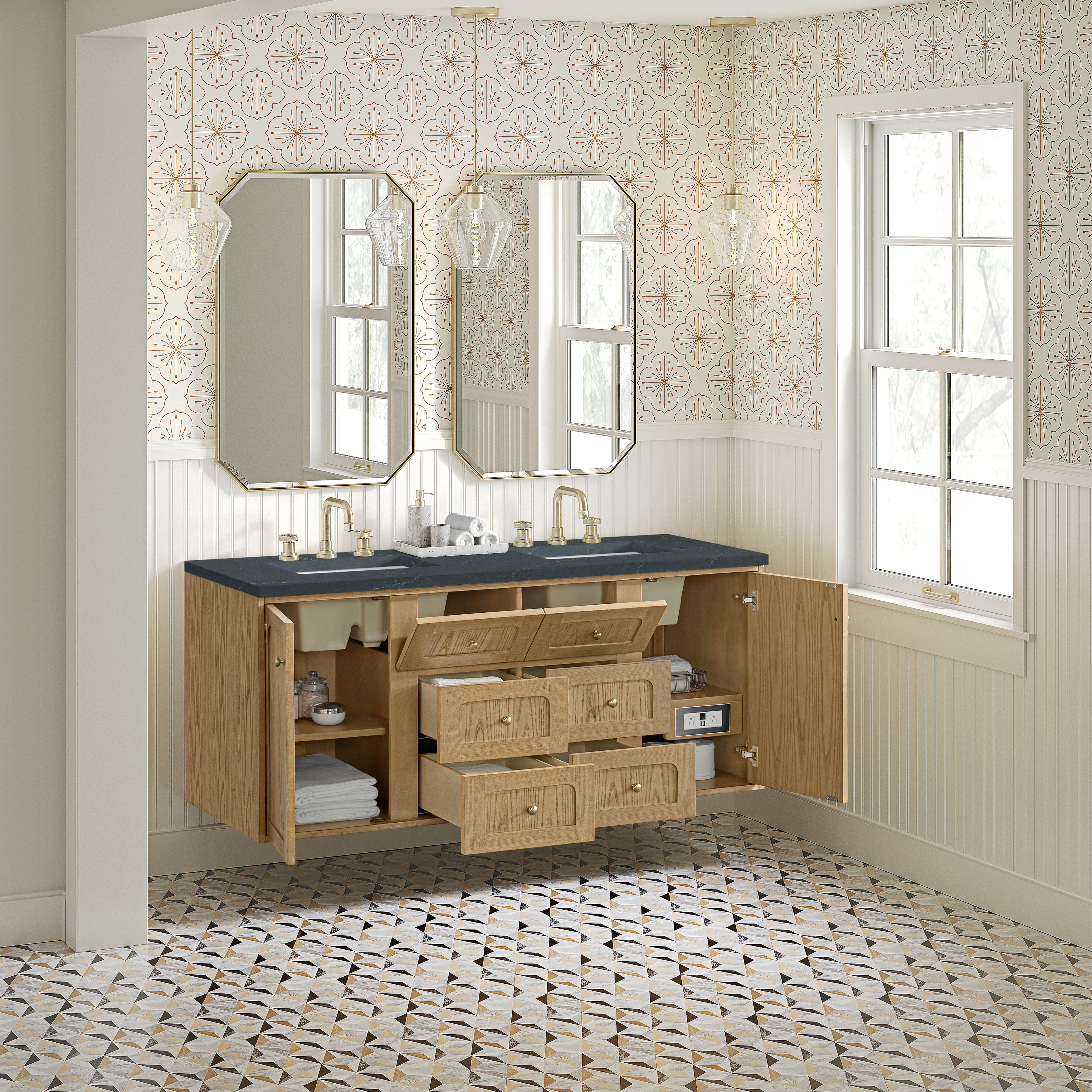 James Martin Laurent 60" Double Vanity in Light Natural Oak with 3cm Countertop
