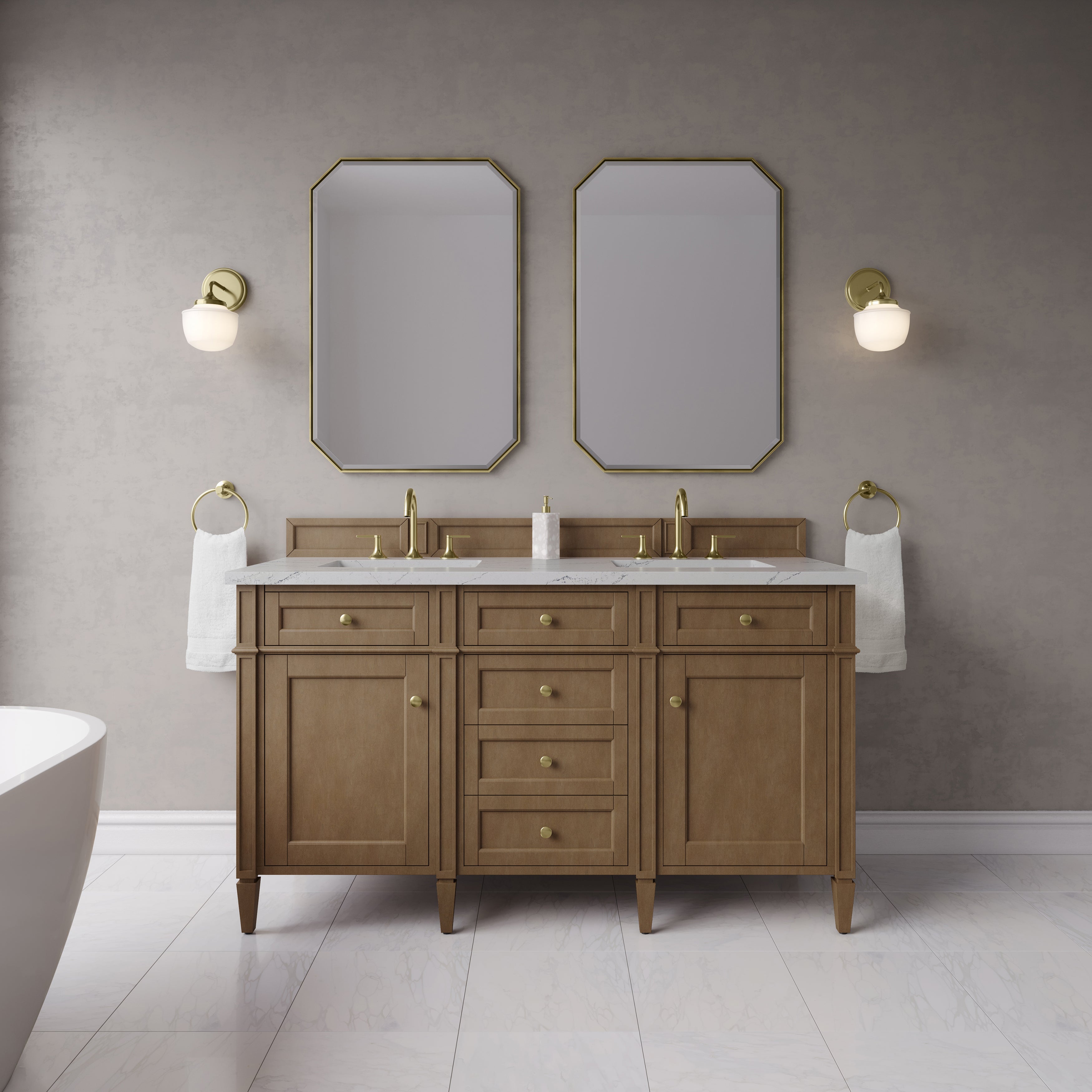 James Martin Brittany 60" Double Vanity in Pecan with 3cm Countertop