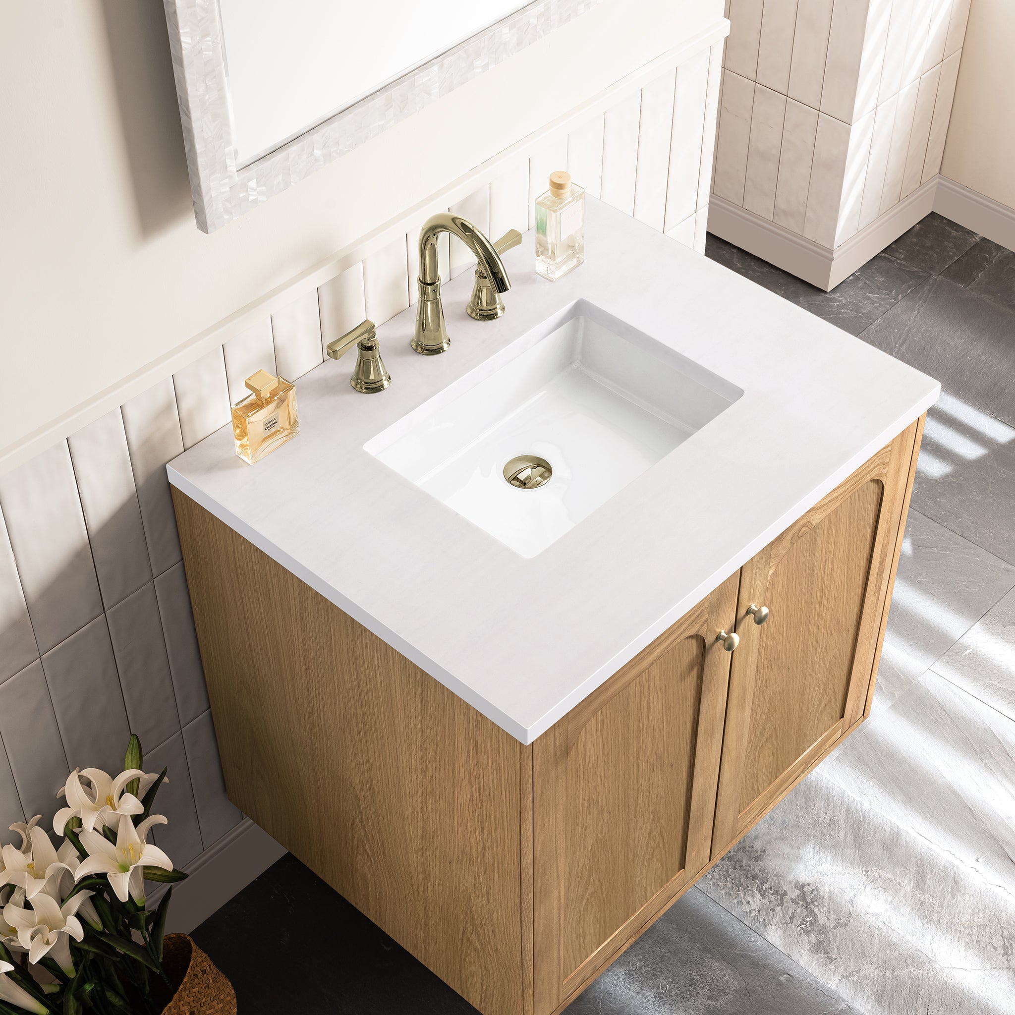 James Martin Laurent 30" Single Vanity in Light Natural Oak with 3cm Countertop