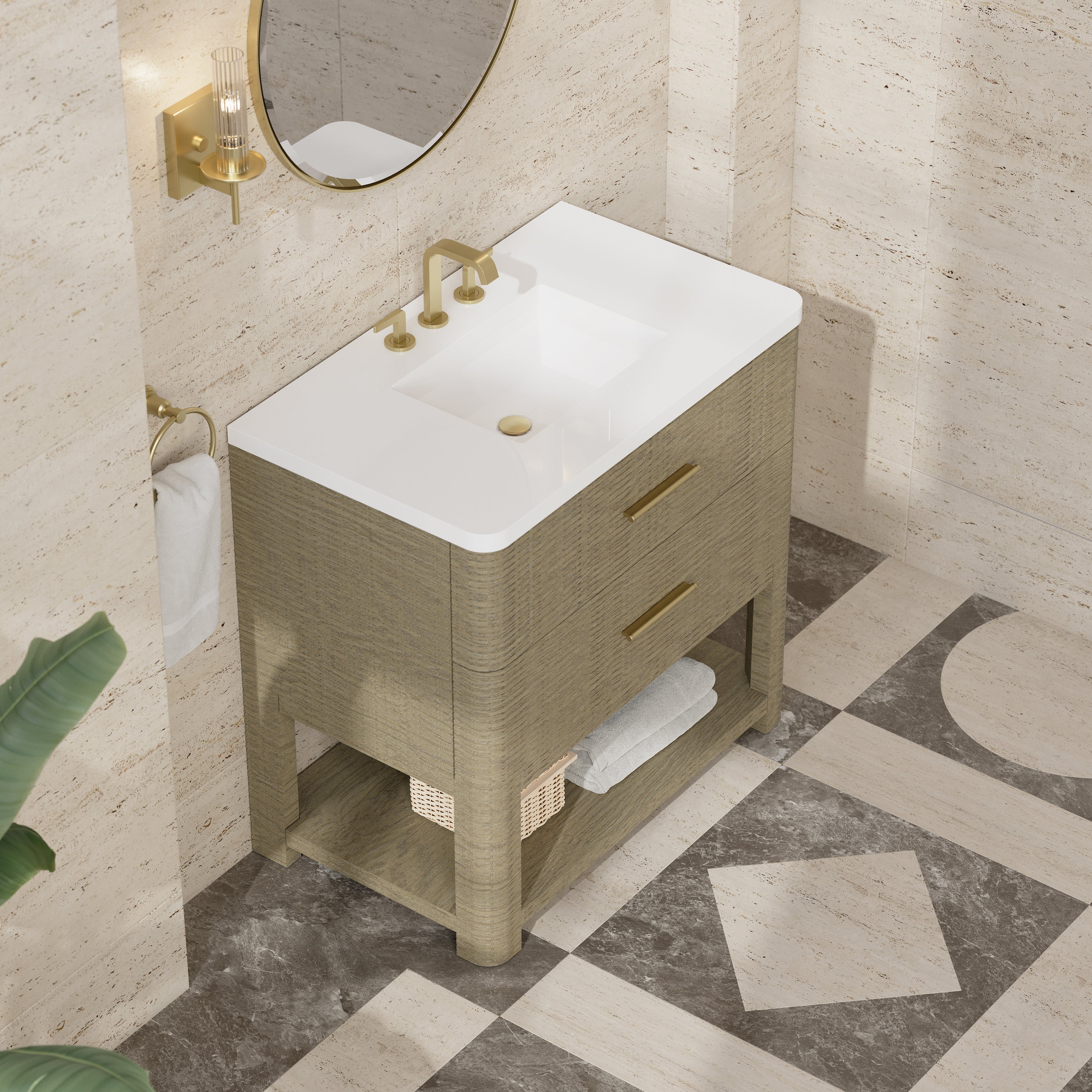 James Martin Lucian 36" Single Vanity in Pebble Oak with 3cm Countertop