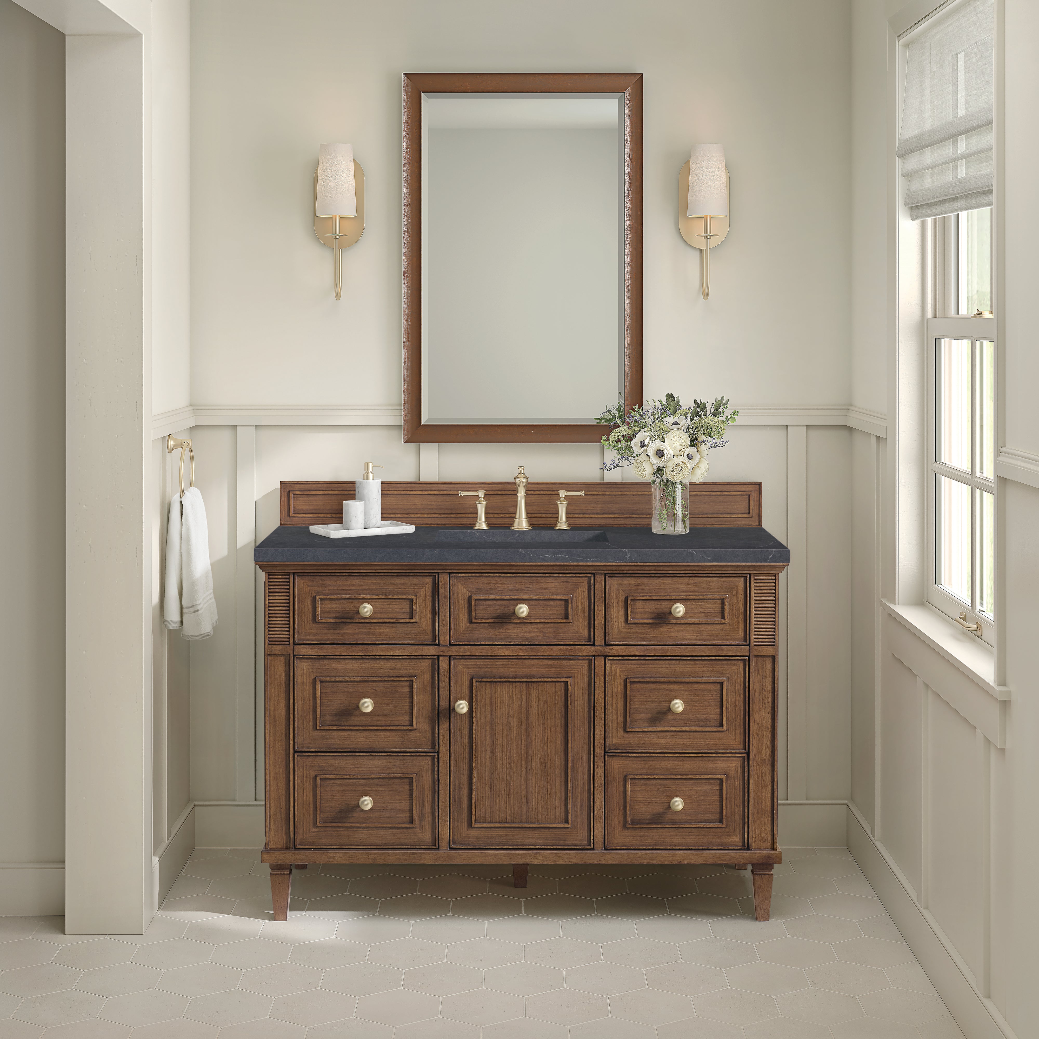 James Martin Lorelai 48" Single Vanity in Mid-Century Walnut with 3cm Countertop