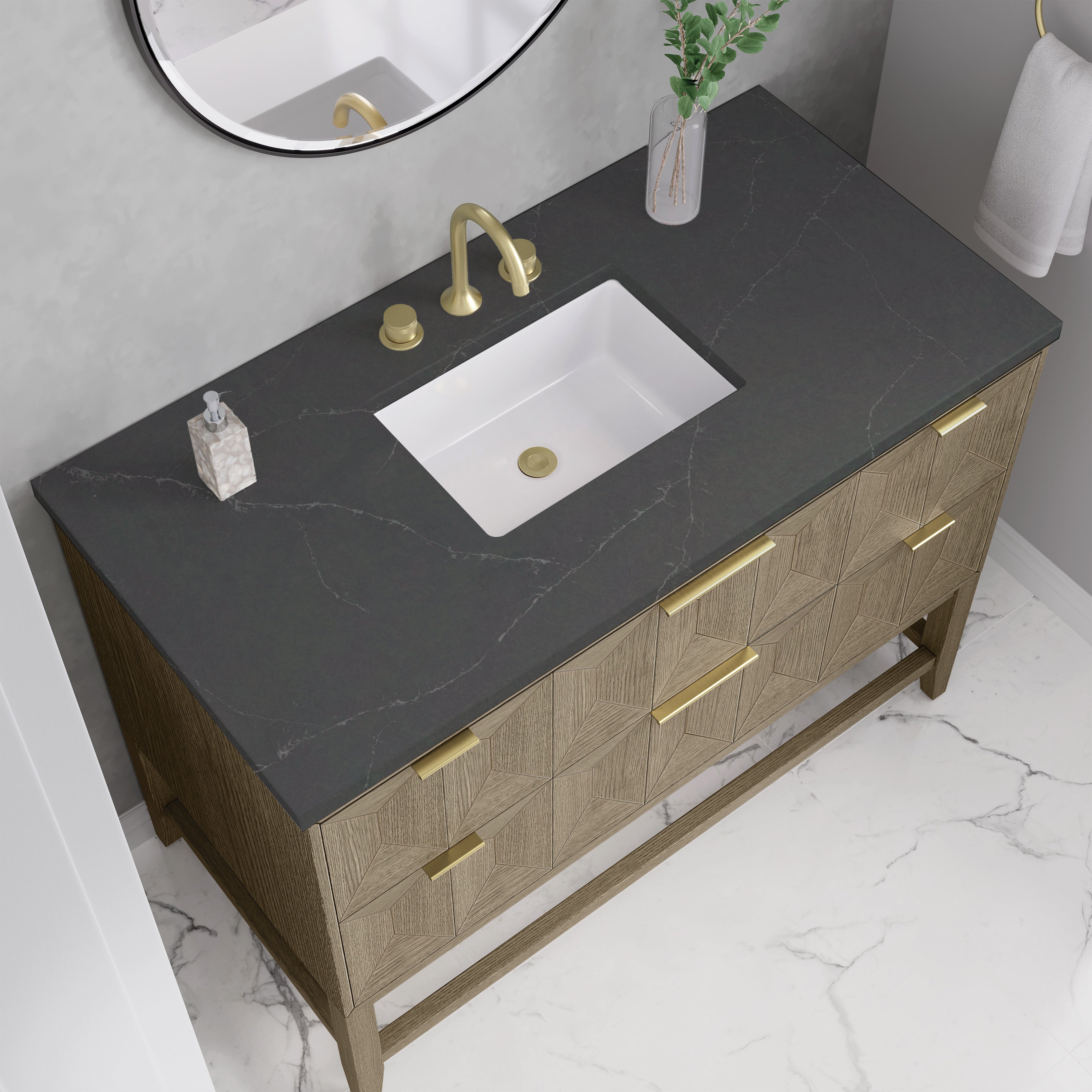 James Martin Emmeline 48" Single Vanity in Pebble Oak with 3cm Countertop