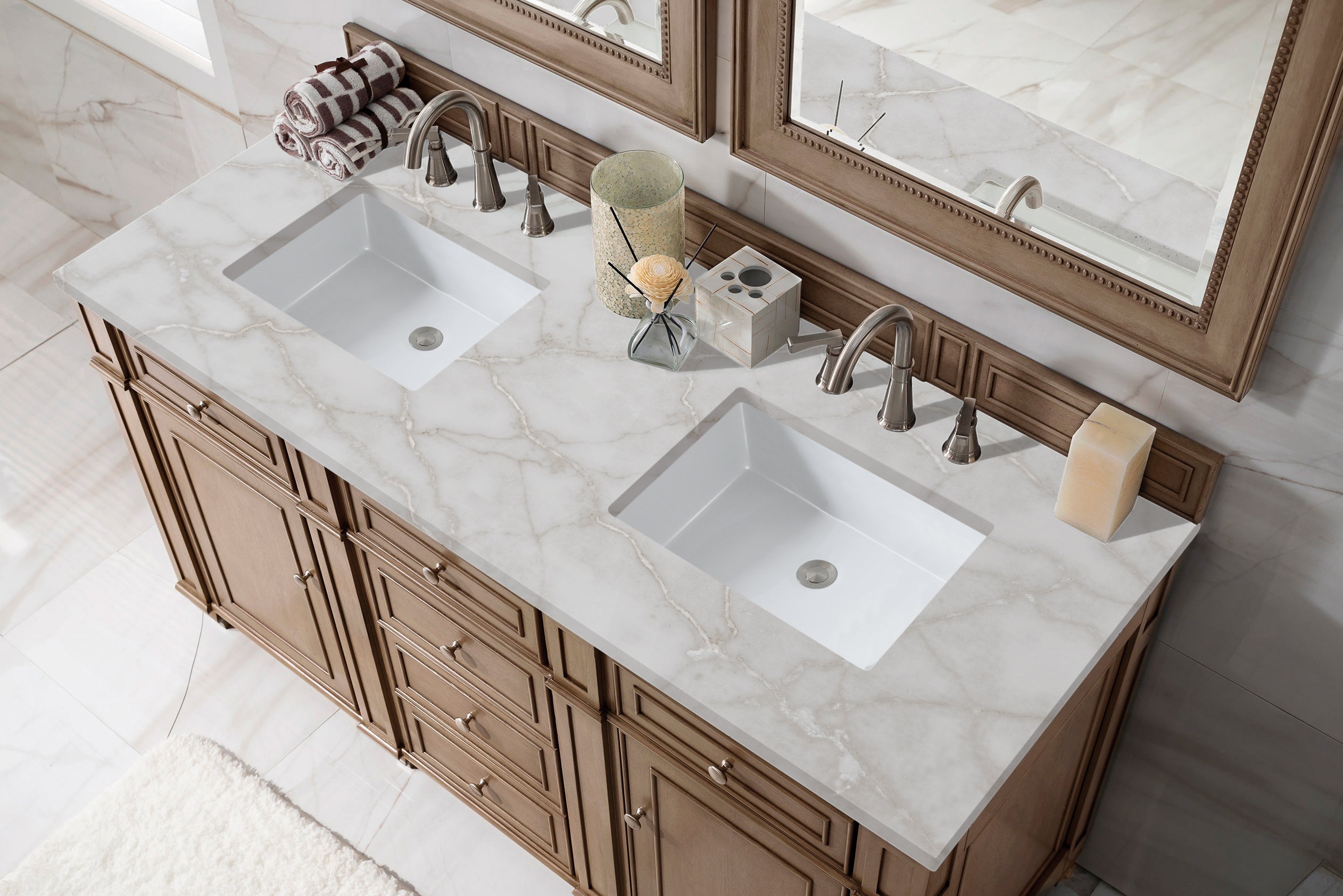 James Martin Bristol 60" Double Vanity in Whitewashed Walnut with 3cm Countertop