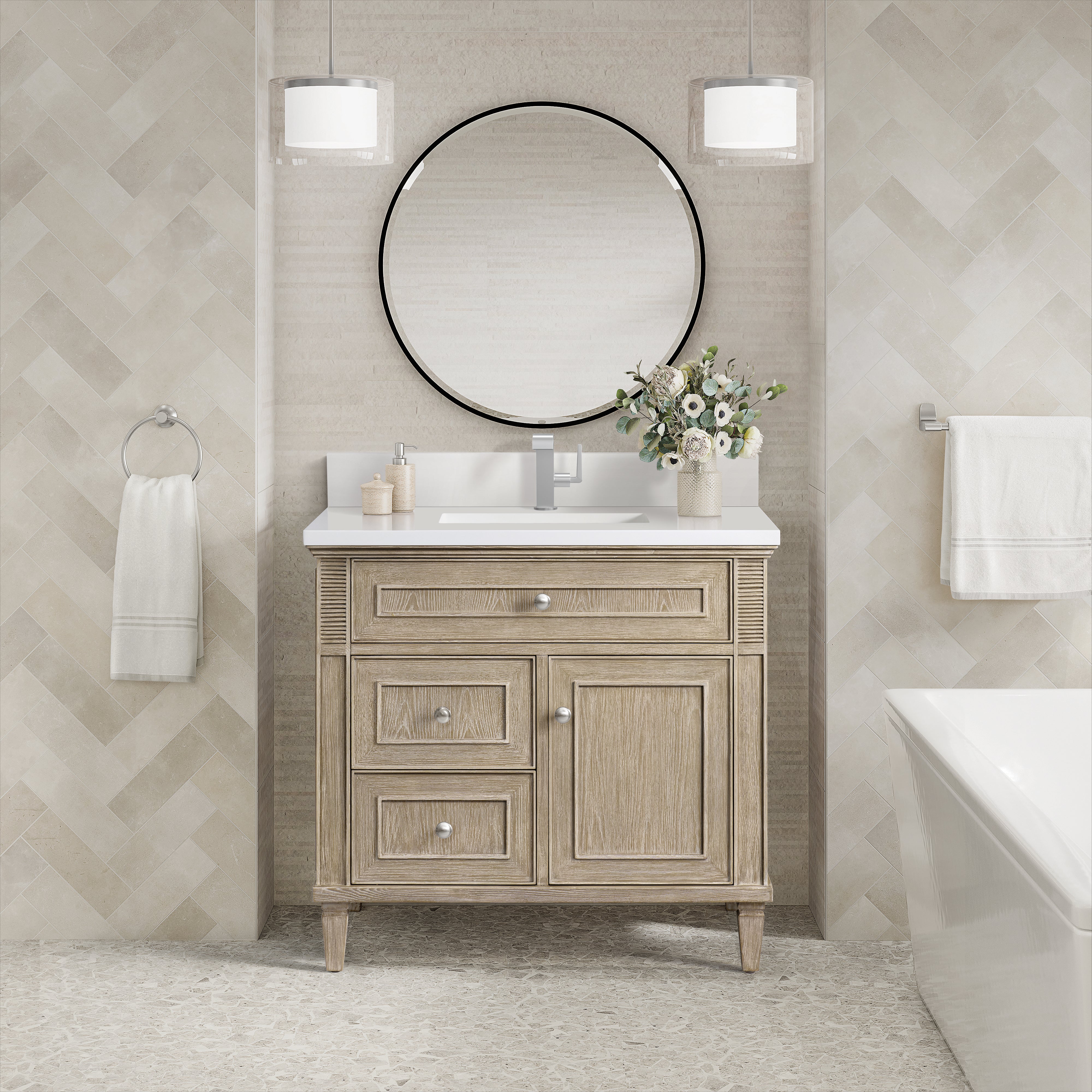 James Martin Lorelai 36" Single Vanity in Whitewashed Oak with 3cm Countertop