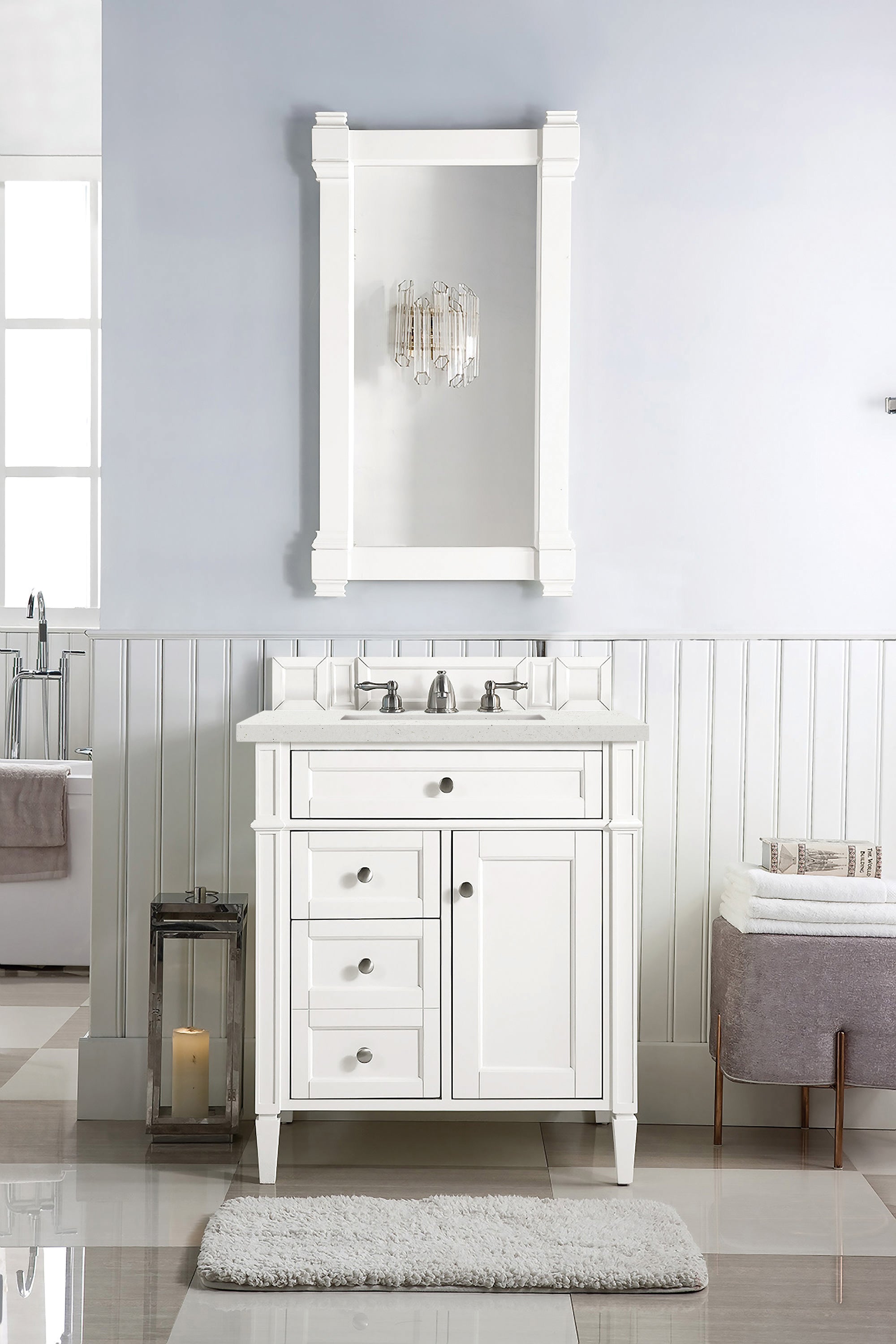 James Martin Brittany 30" Single Vanity in Bright White with 3cm Countertop