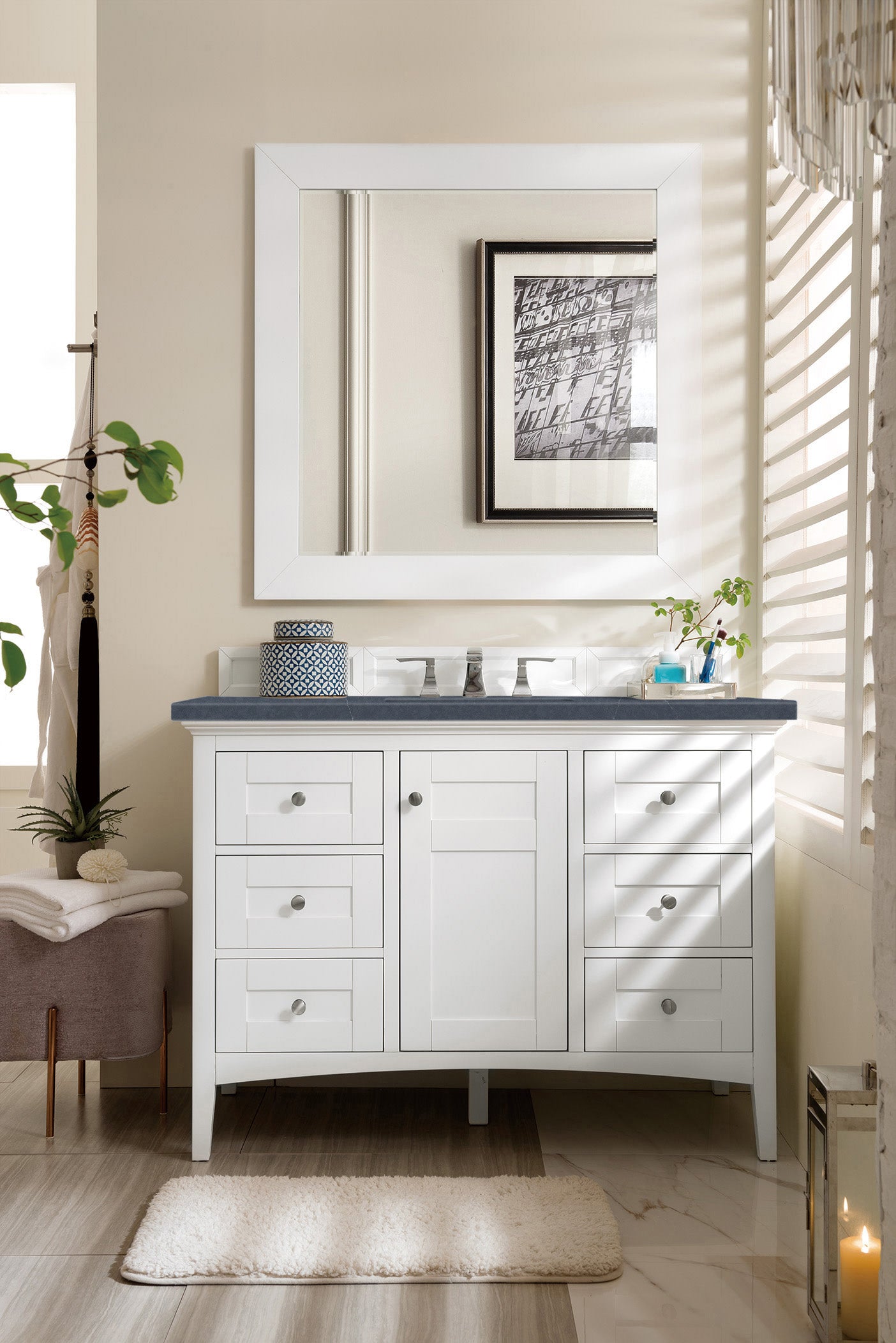 James Martin Palisades 48" Single Vanity in Bright White with 3cm Countertop