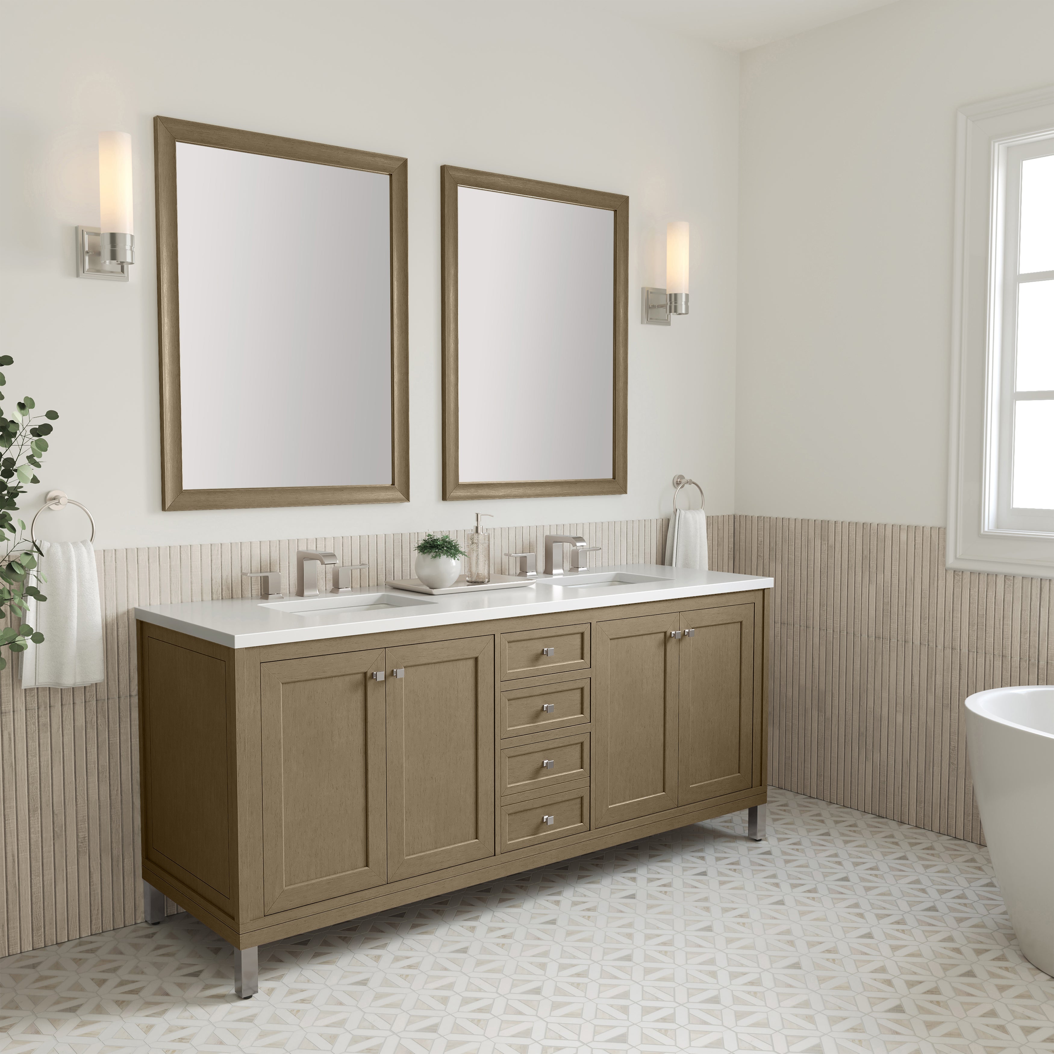 James Martin Chicago 72" Double Vanity in Walnut Whisper with 3cm Countertop