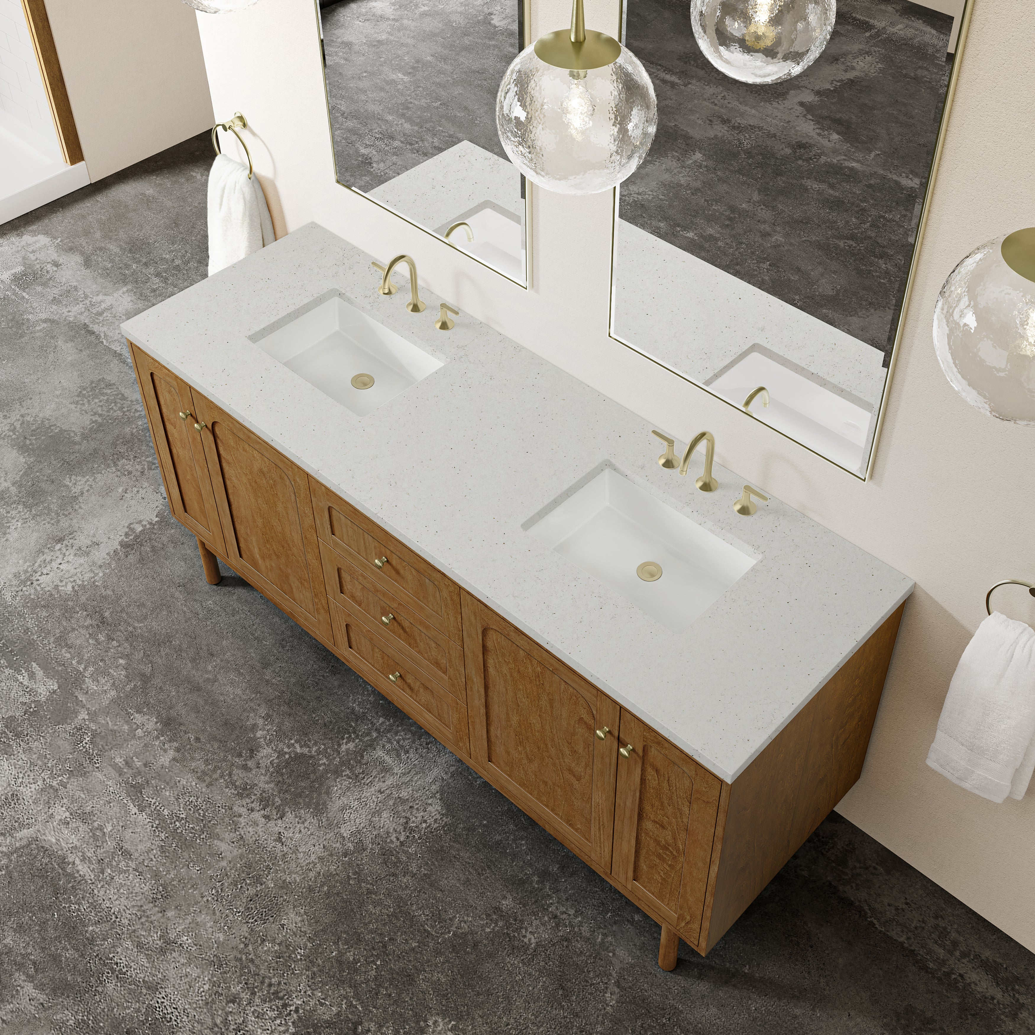 James Martin Laurent 72" Double Vanity in Honey Oak with 3cm Countertop