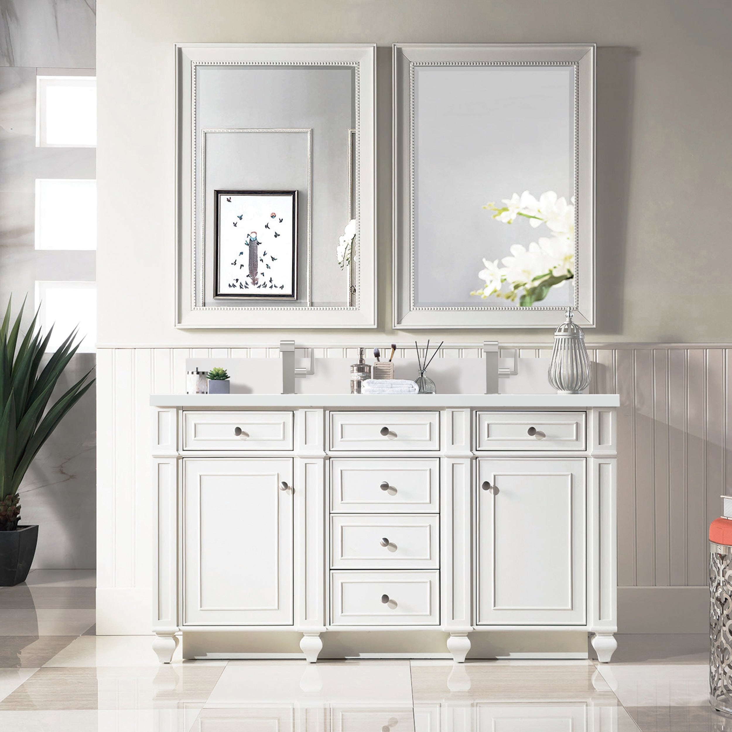 James Martin Bristol 60" Double Vanity in Bright White with 3cm Countertop
