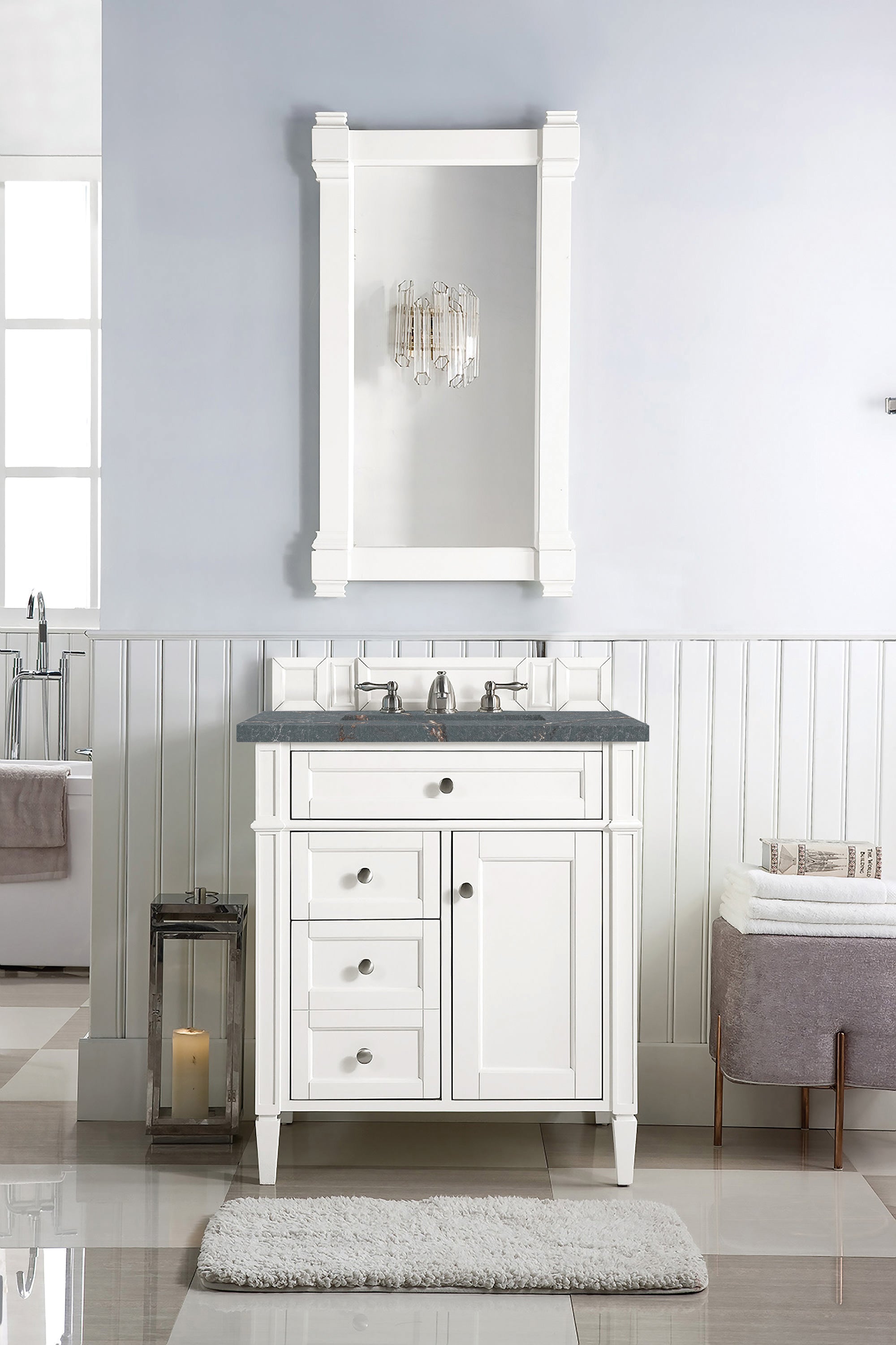 James Martin Brittany 30" Single Vanity in Bright White with 3cm Countertop
