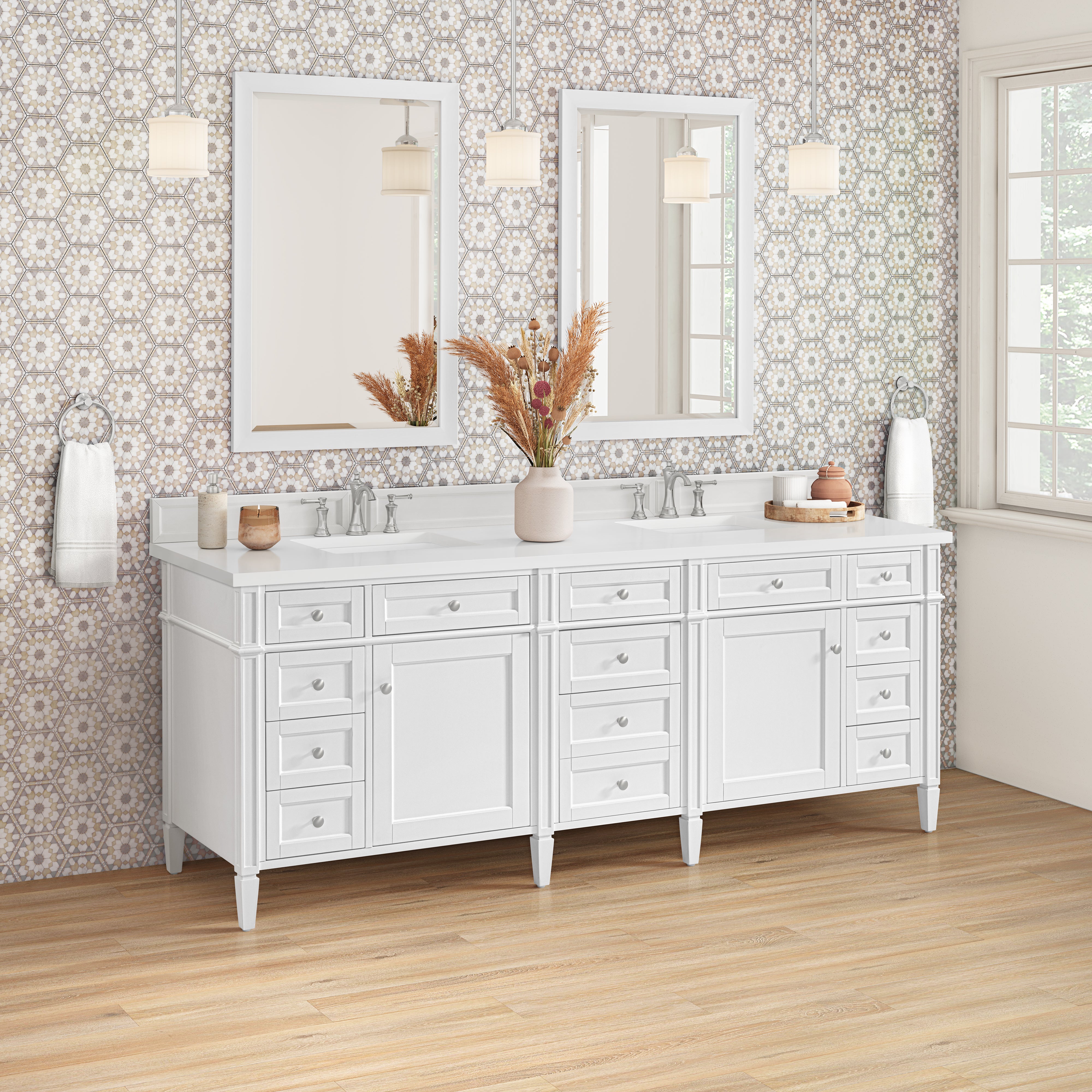 James Martin Brittany 84" Double Vanity in Bright White with 3cm Countertop