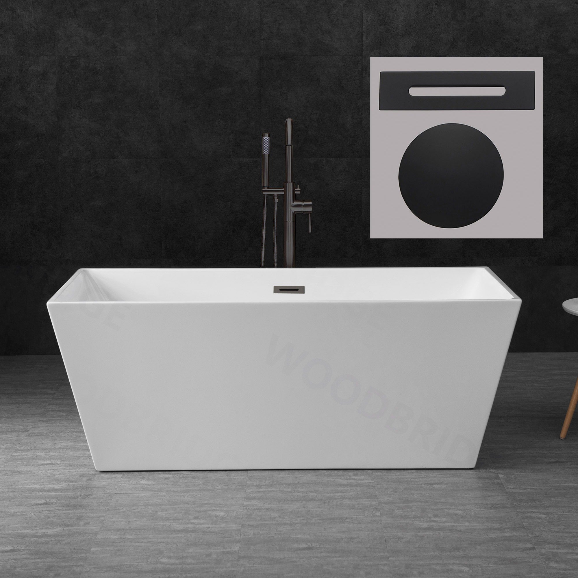 WOODBRIDGE 59" Acrylic Freestanding Bathtub Contemporary Soaking Tub with Drain & Overflow, B1412