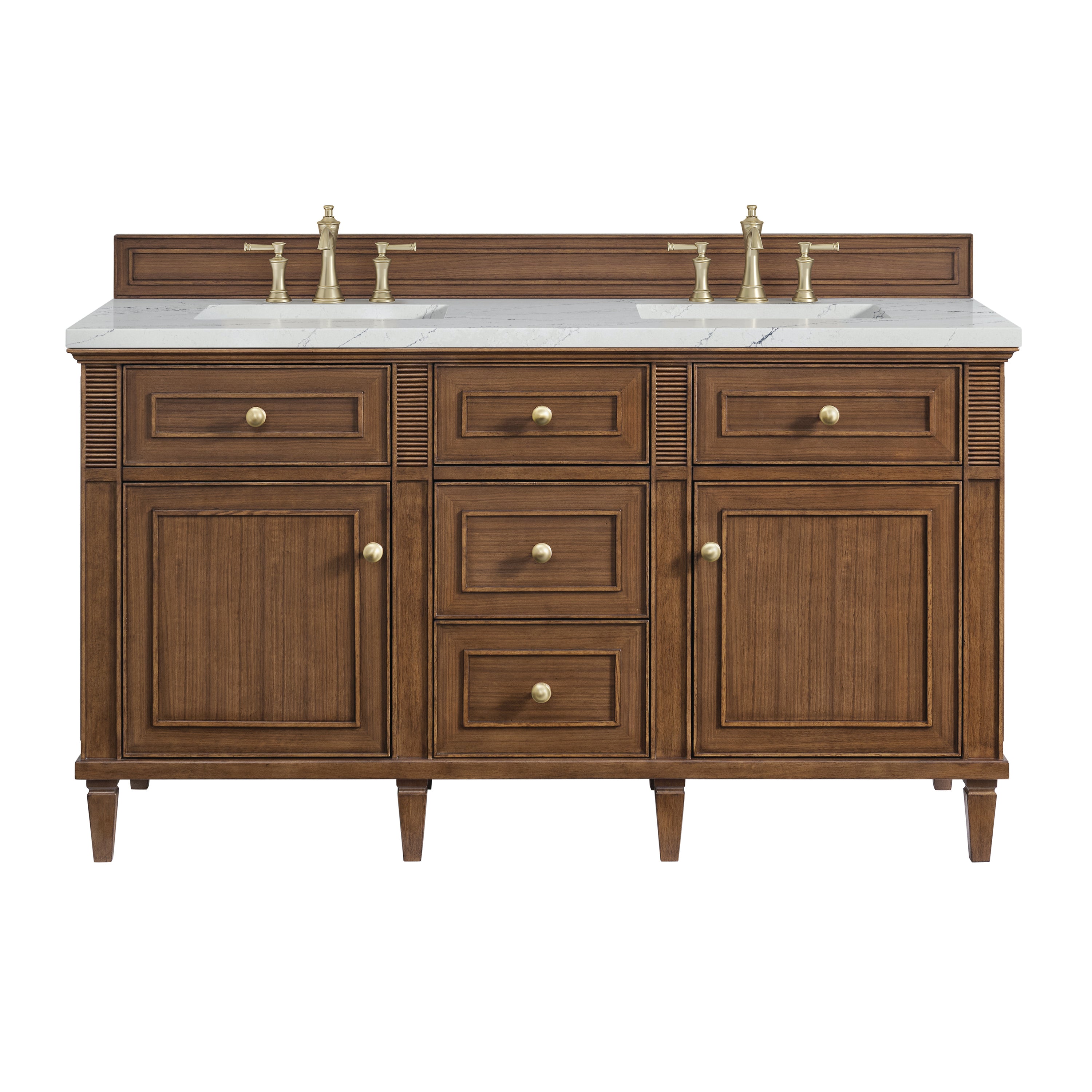 James Martin Lorelai 60" Double Vanity in Mid-Century Walnut with 3cm Countertop and FreePower Wireless Charger
