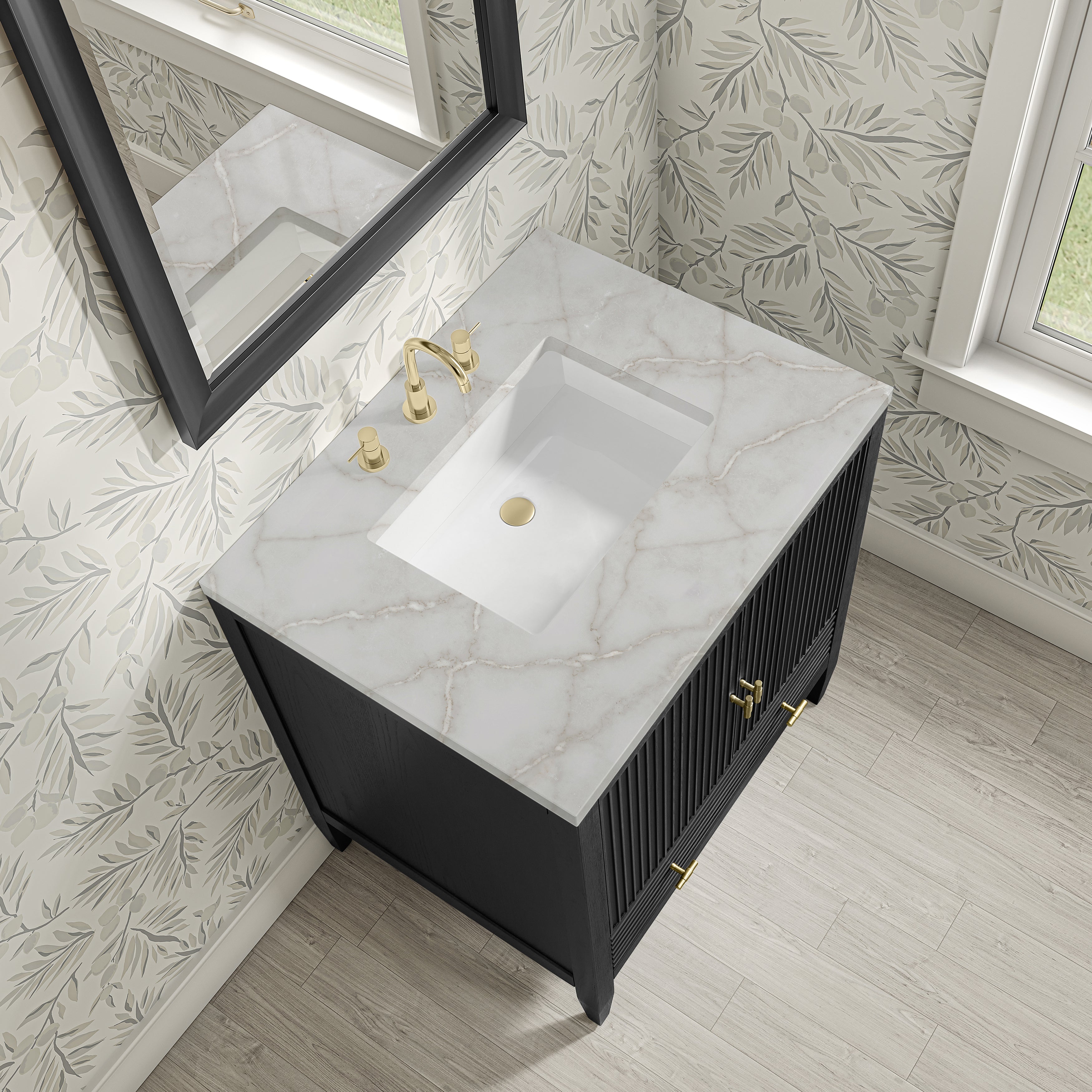 James Martin Myrrin 30" Single Vanity in Carbon Oak with 3cm Countertop